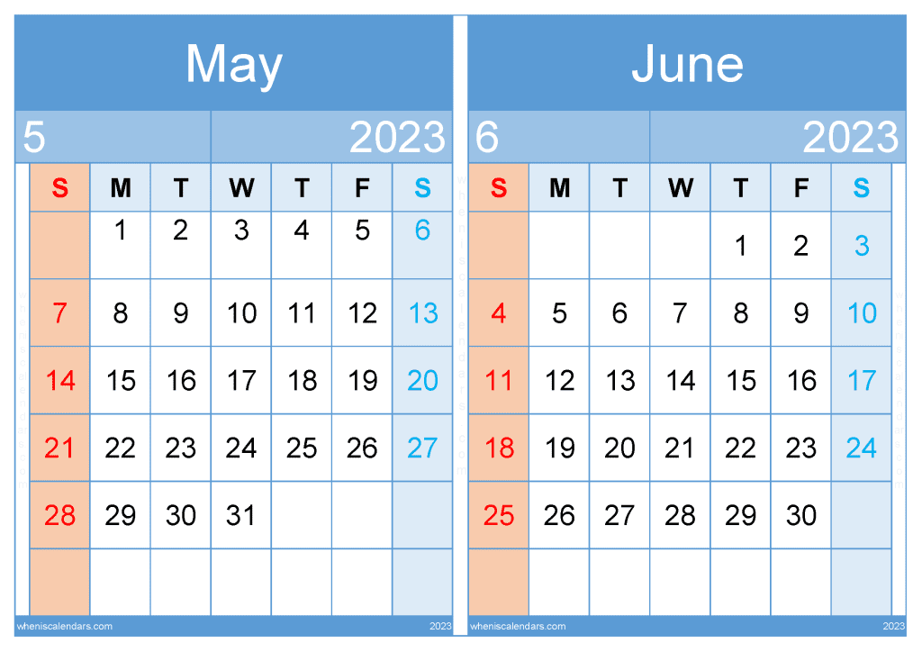 May June 2023 Calendar Template MJ2313