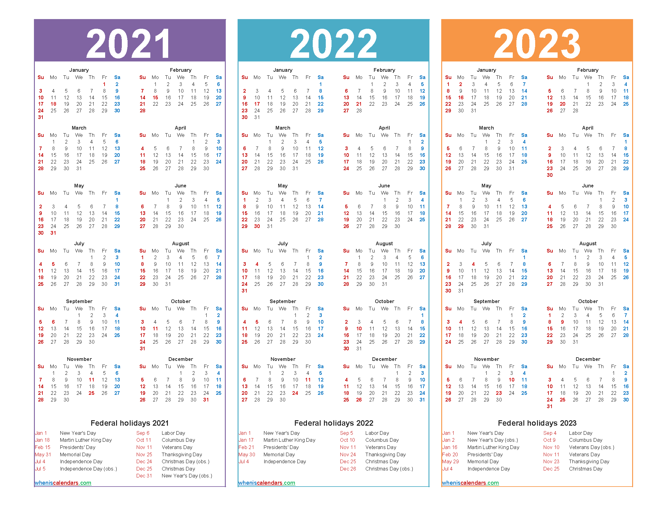 Free Printable 2021 And 2022 And 2023 Calendar Word, PDF