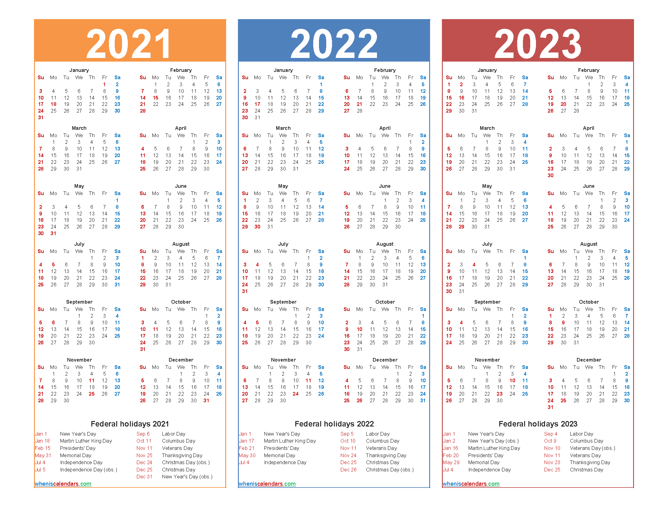 2021 2022 2023 Calendar Printable Ls Three Year Arial 42 