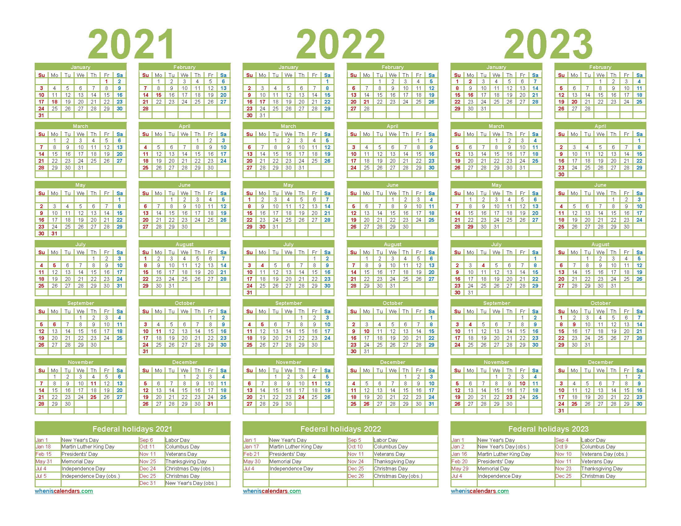 Printable 2021 2022 And 2023 Calendar With Holidays Word, PDF