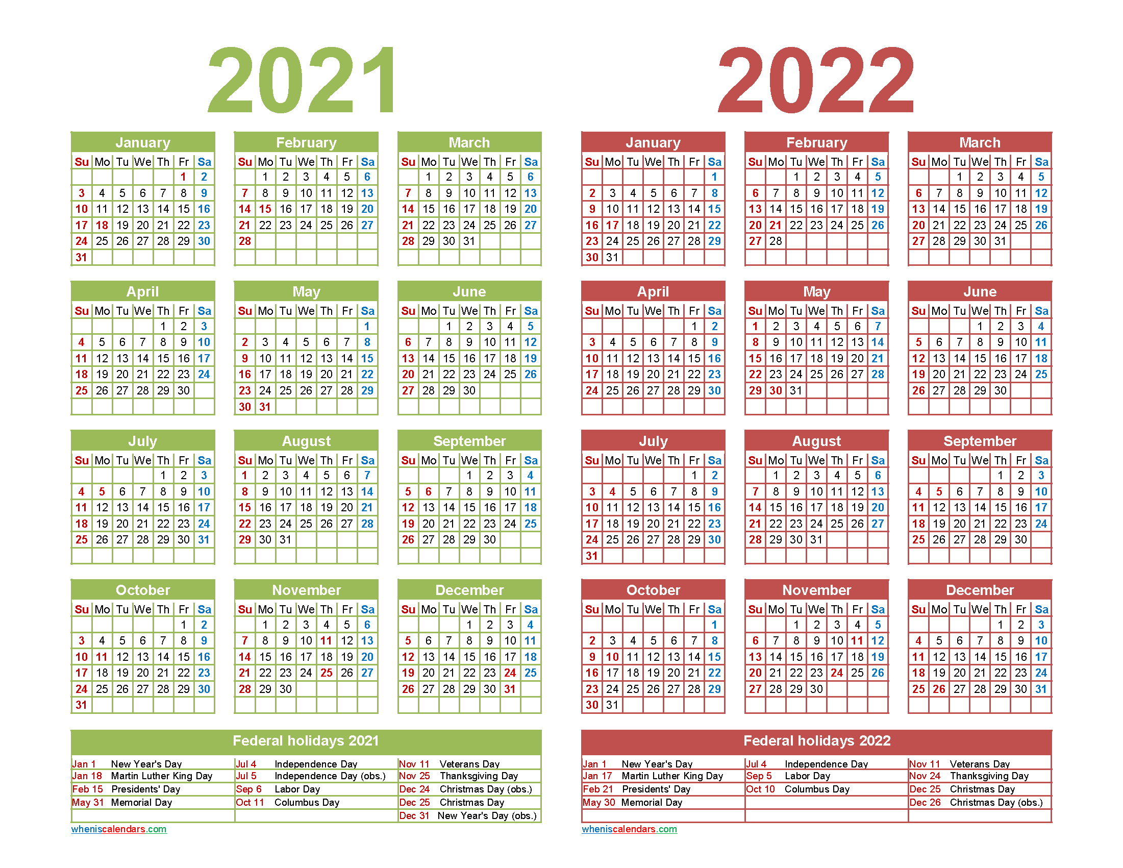 free 2021 and 2022 calendar printable with holidays