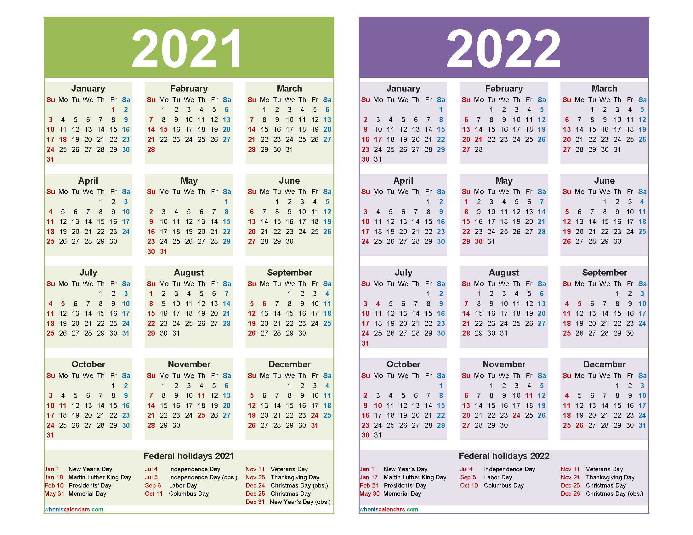 2021 2022 calendar printable with holidays free printable 2020