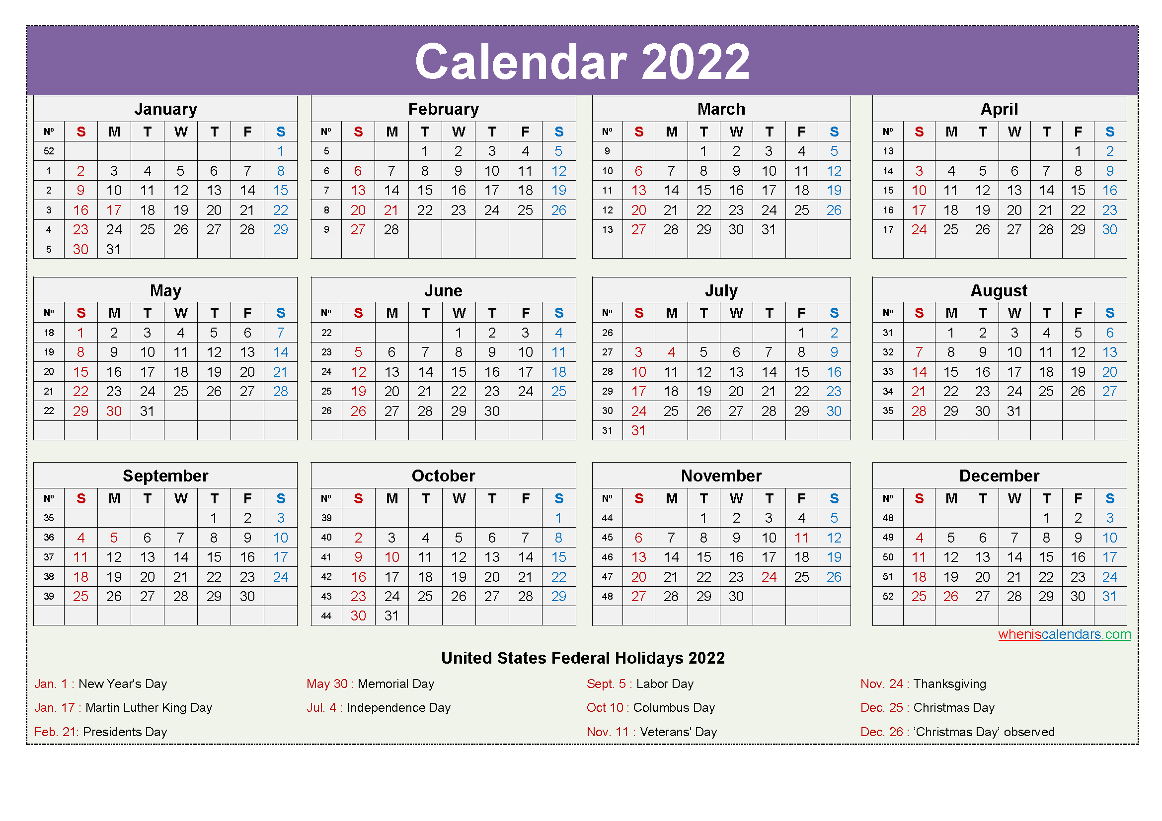 2022 calendar pdf free download