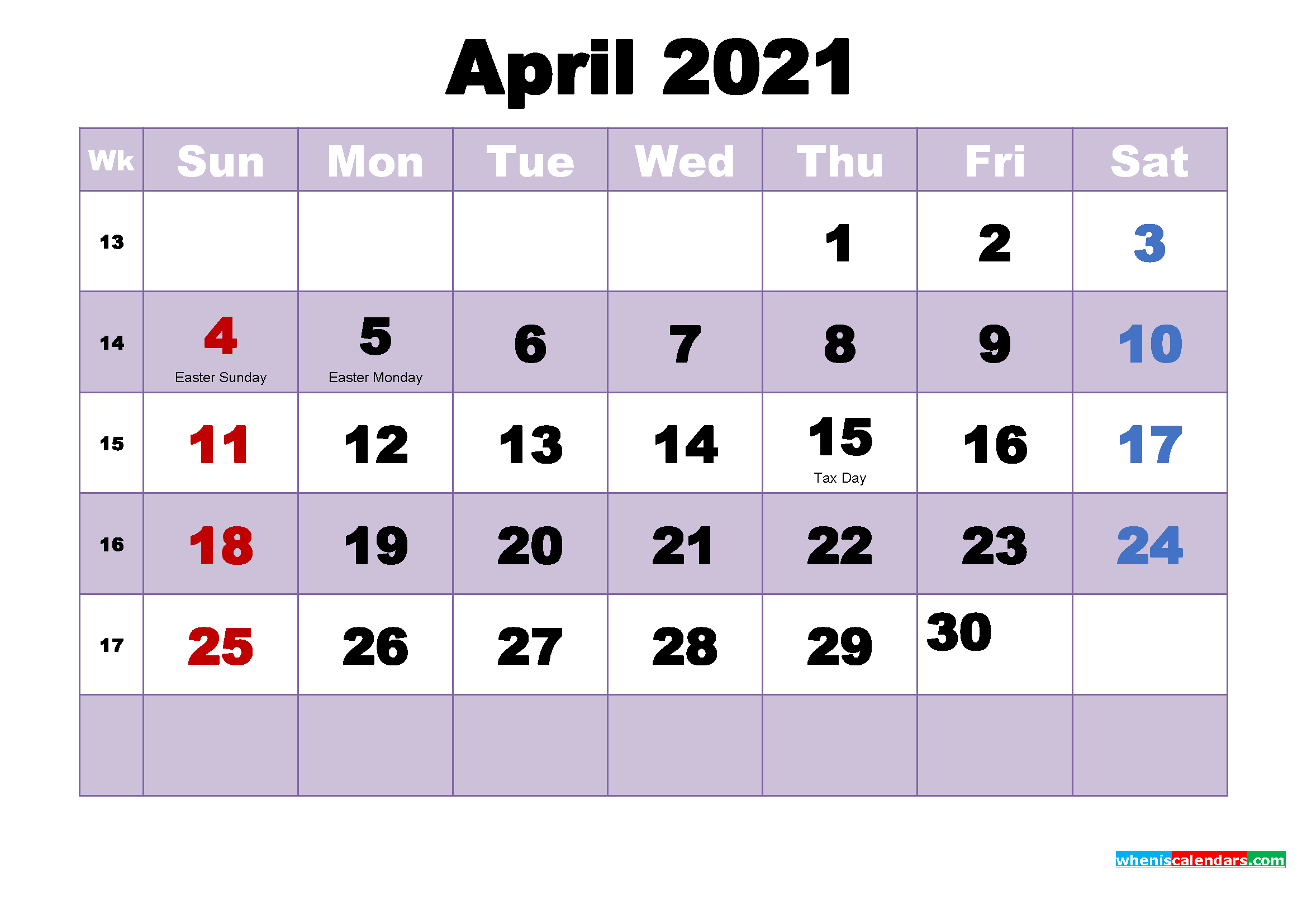 April 2021 April 2021 Calendar Starts With Monday