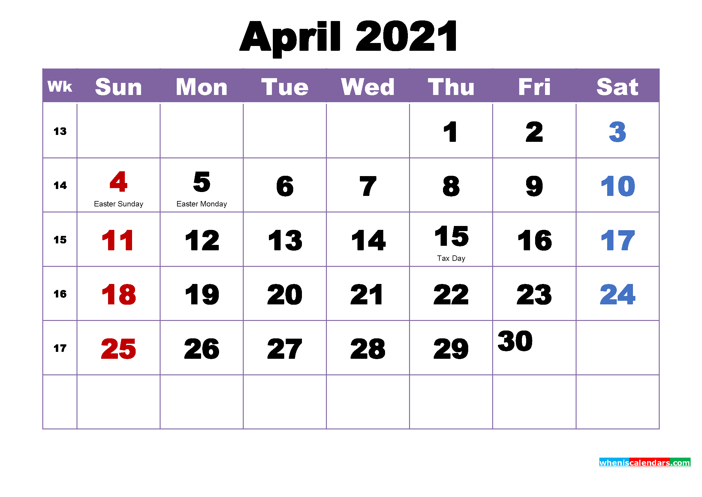 April 2021 Printable Calendar with Holidays Word, PDF ...