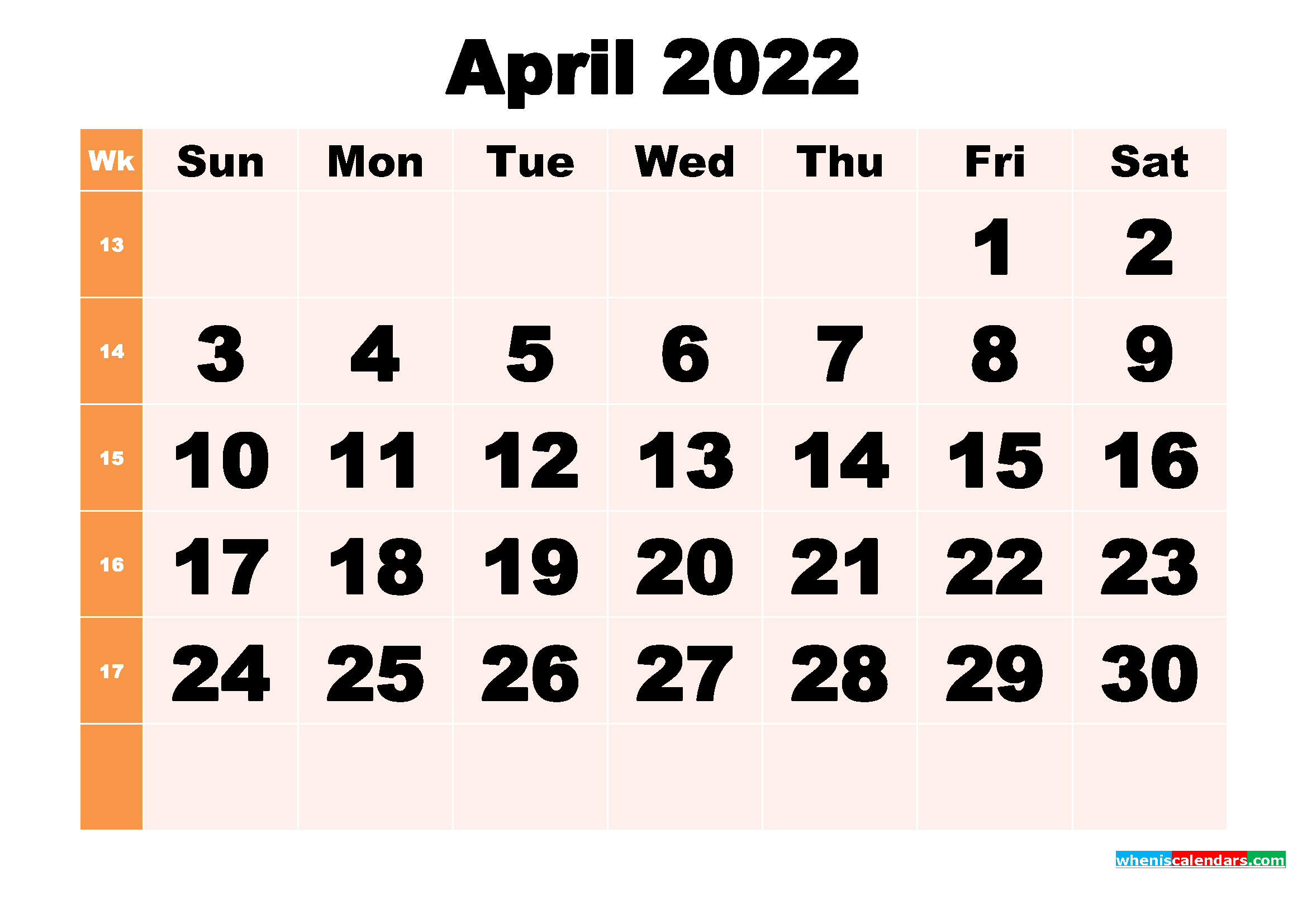 Free Printable April 2022 Calendar Template Word Pdf