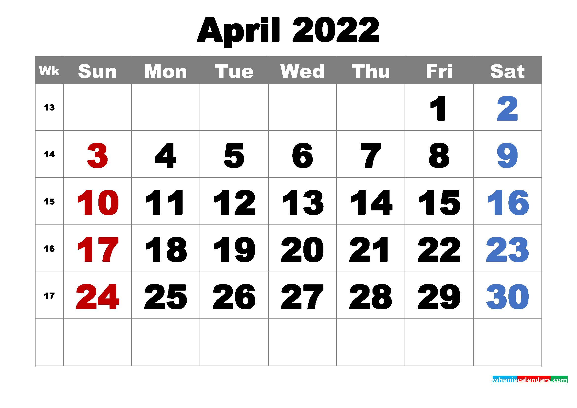free printable april 2022 calendar word pdf image free