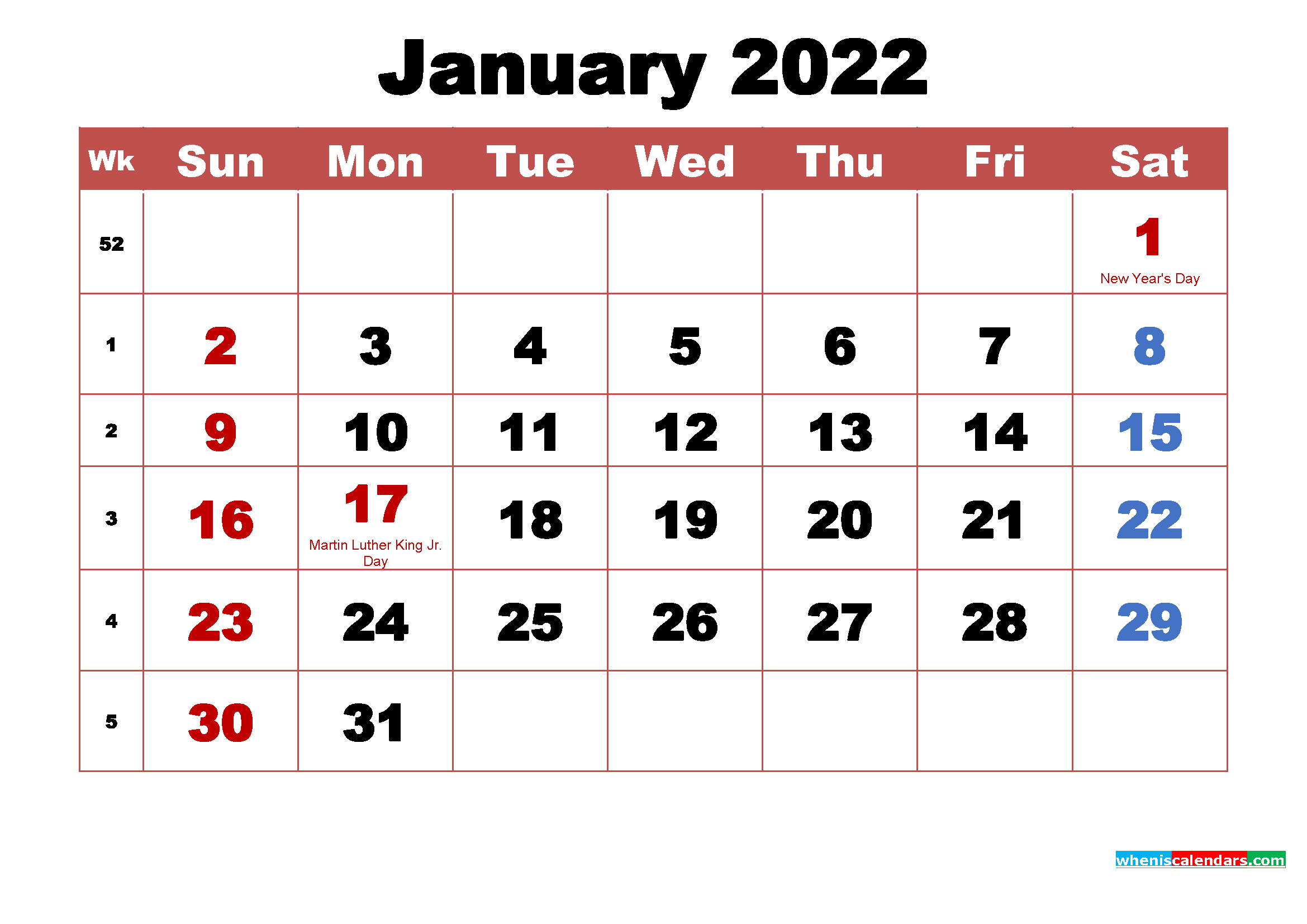 23+ Printable Monthly Calendar January 2022 Pics