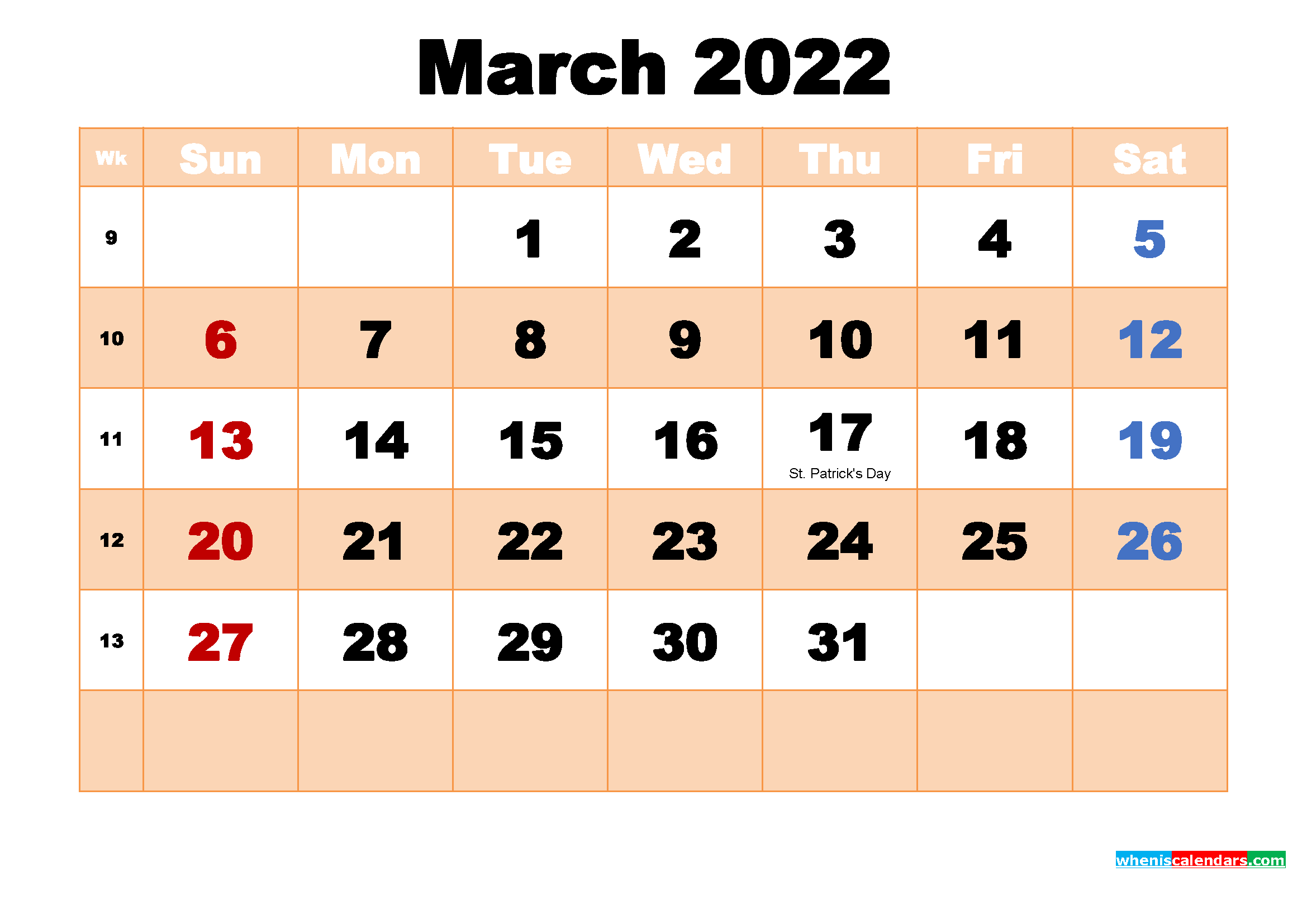 free printable calendar march 2022