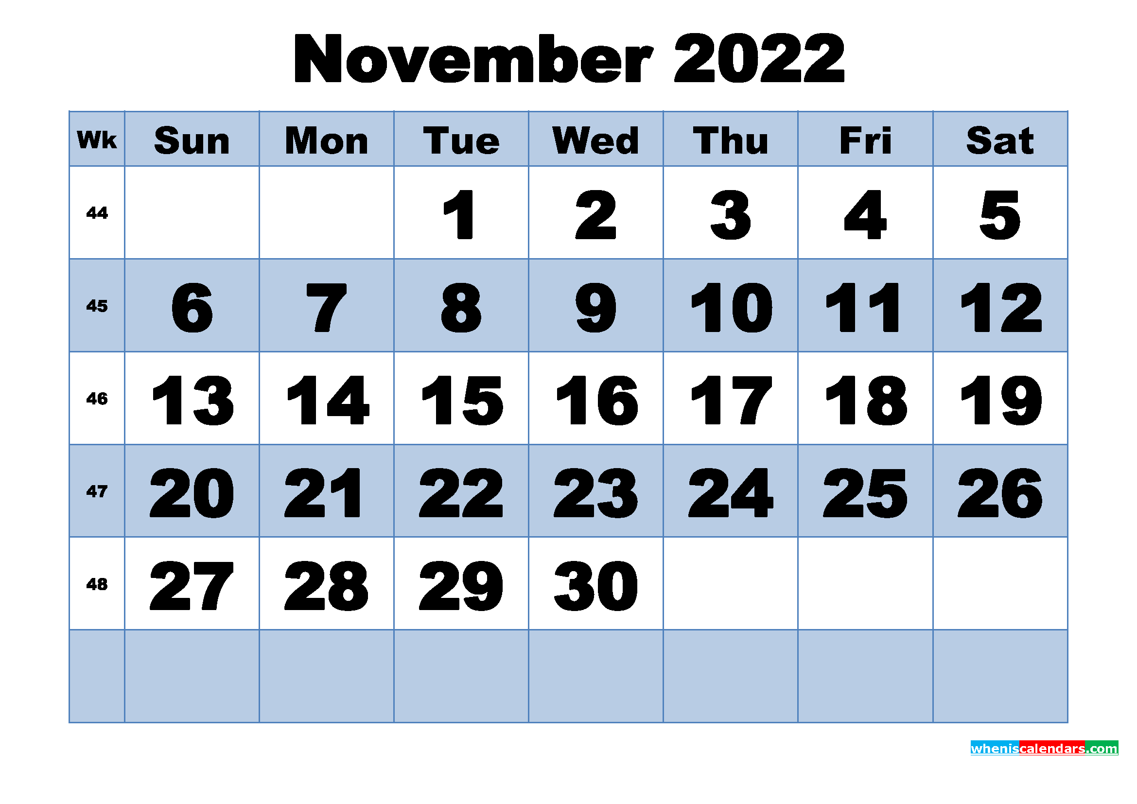 Printable Monthly Calendar November 2022 Printable World Holiday