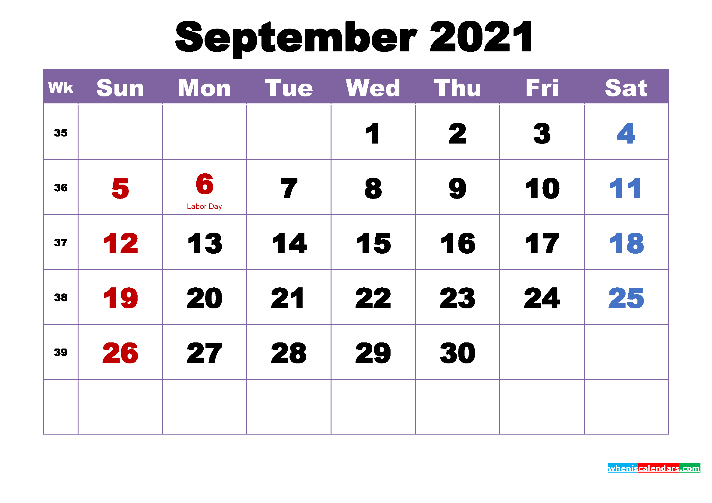 September 2021 Printable Calendar with Holidays Word, PDF – Free Printable  2020 Monthly Calendar with Holidays