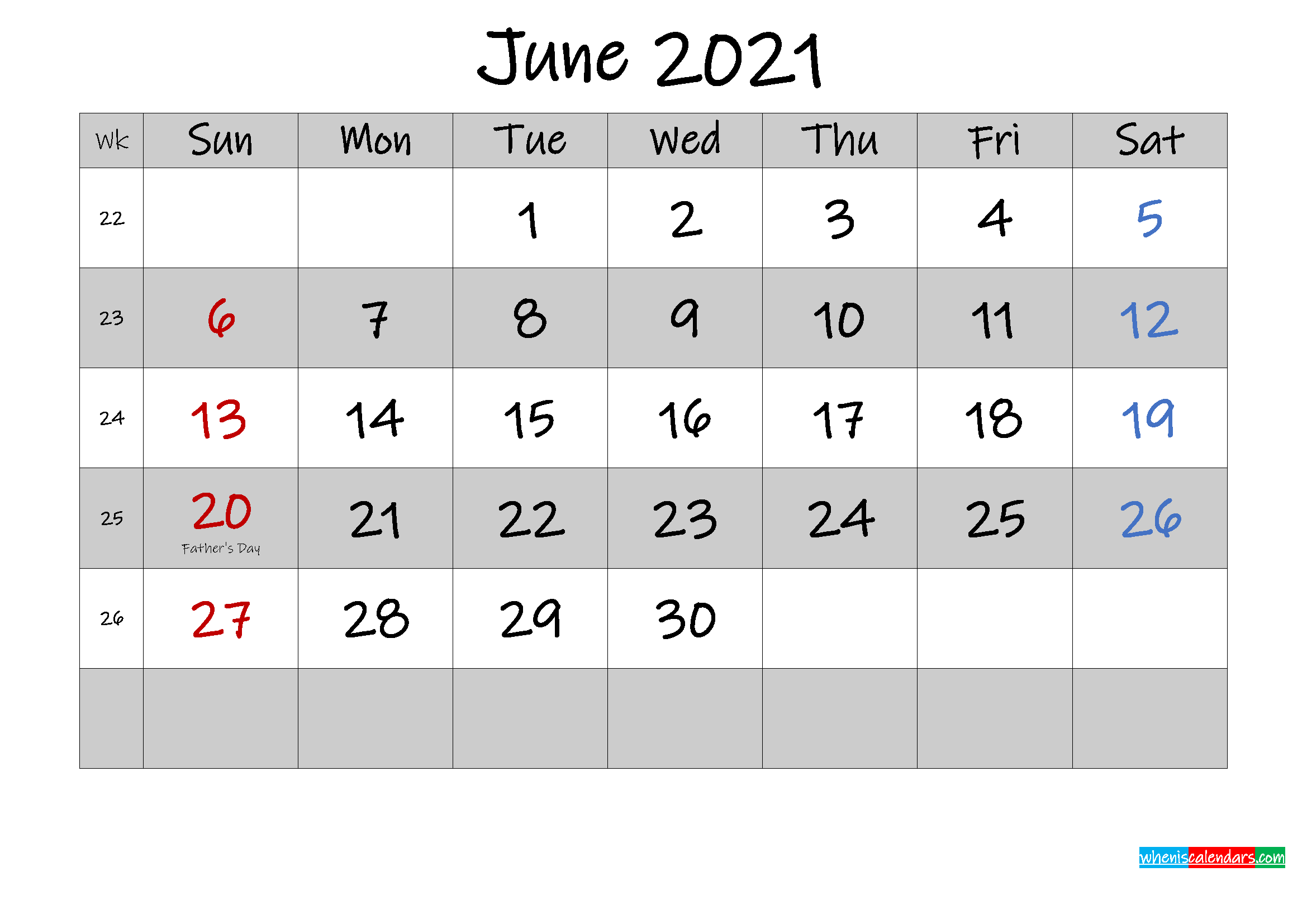 Free Printable June 2021 Calendar With Holidays Template K21m570