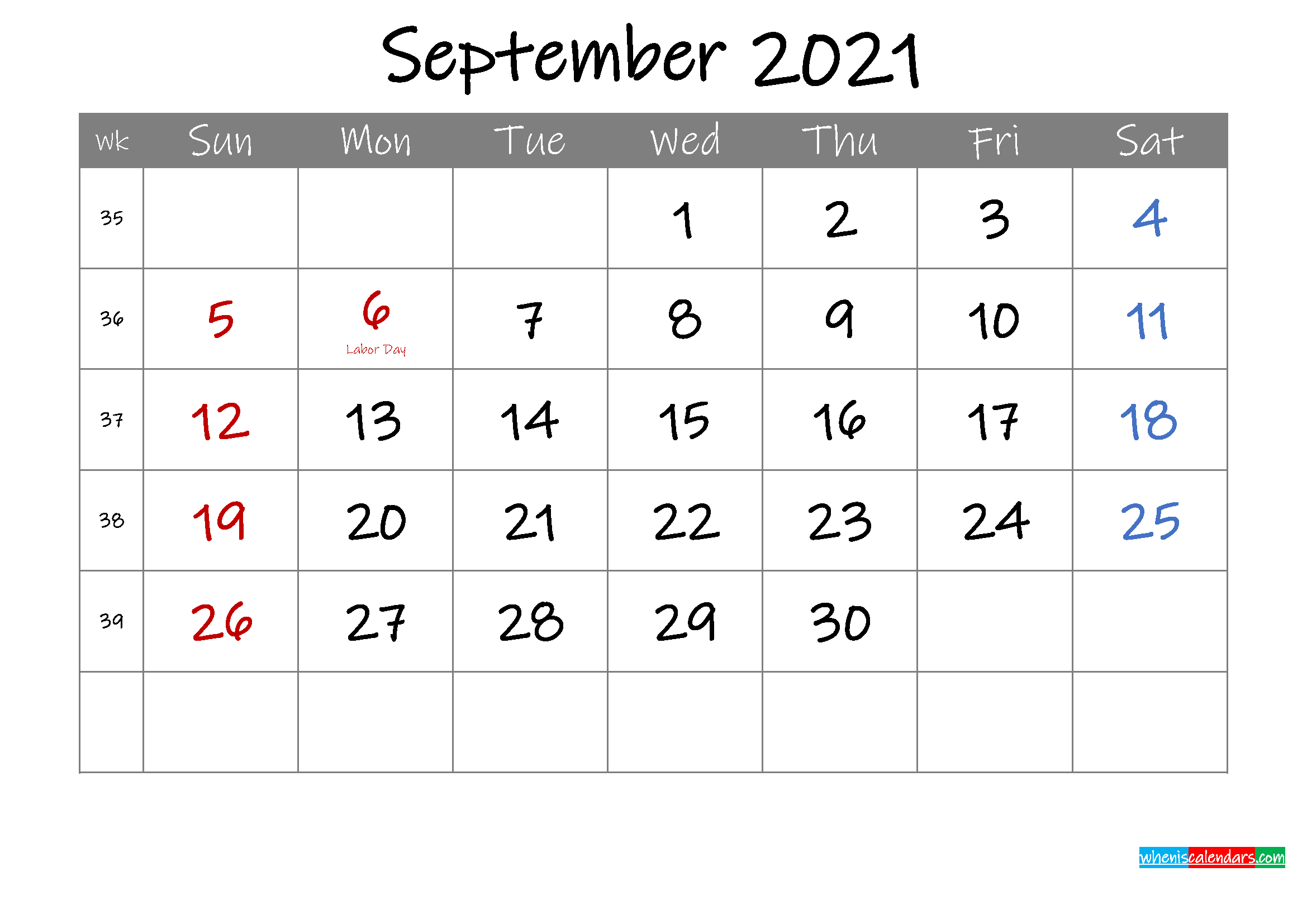 Editable September 2021 Calendar With Holidays Template Ink21m9