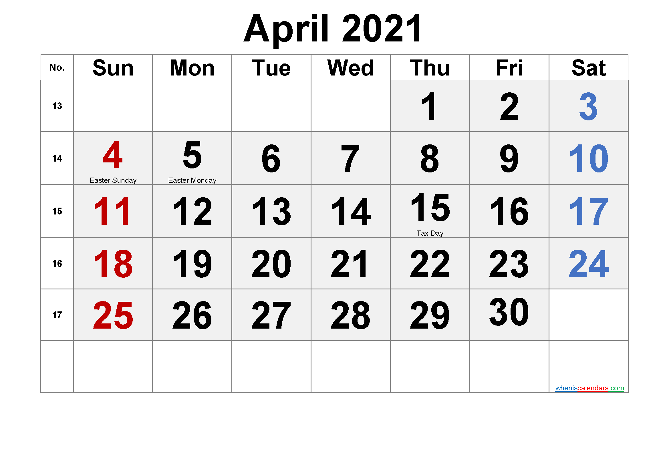 Printable APRIL 2021 Calendar with Holidays - 6 Templates