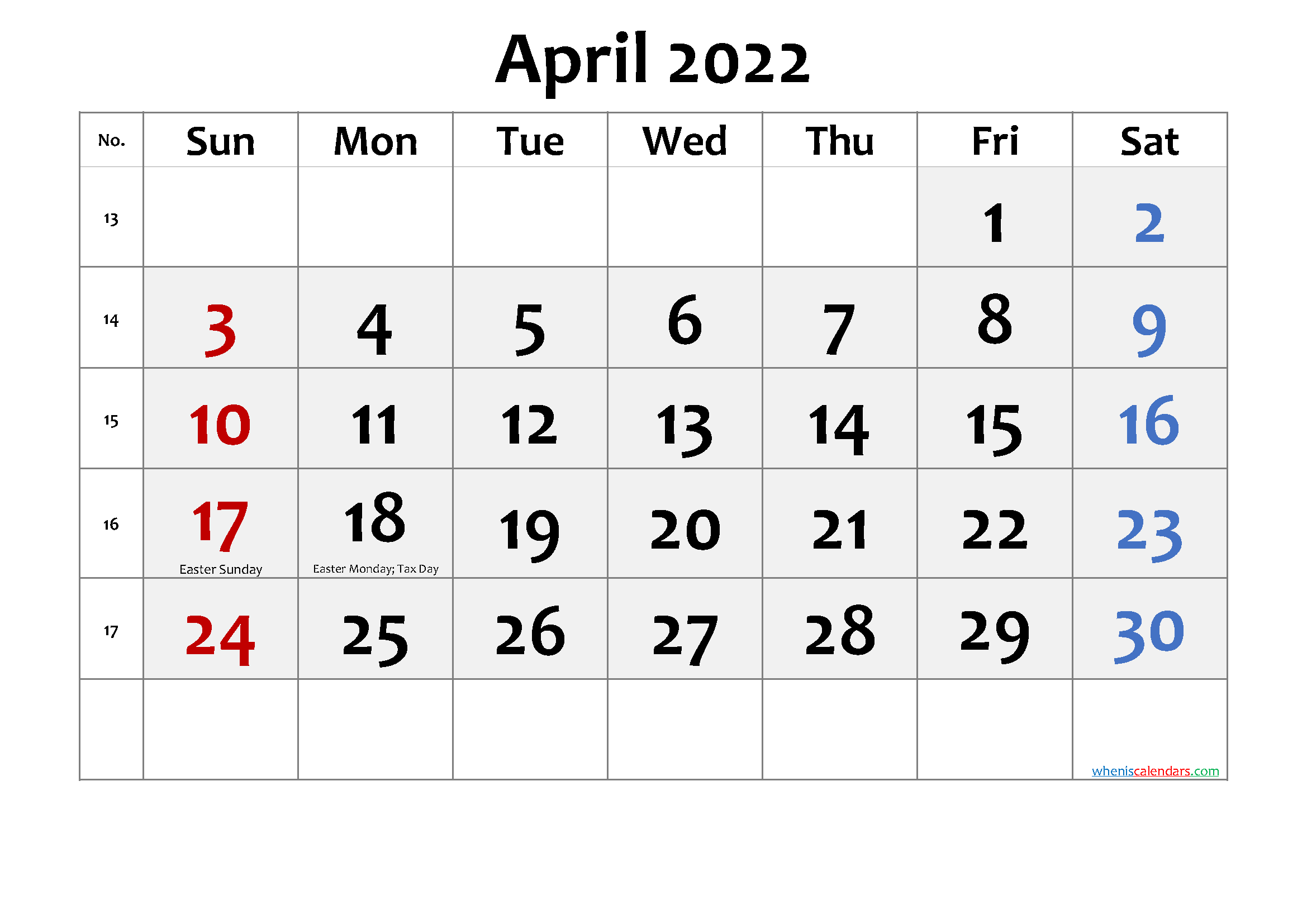 free printable april 2022 calendar with holidays