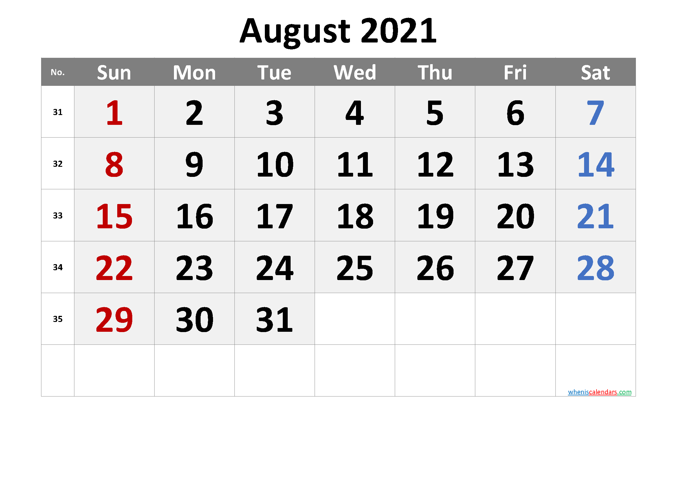 Editable August 2021 Calendar WordTemplate No.cr21m68