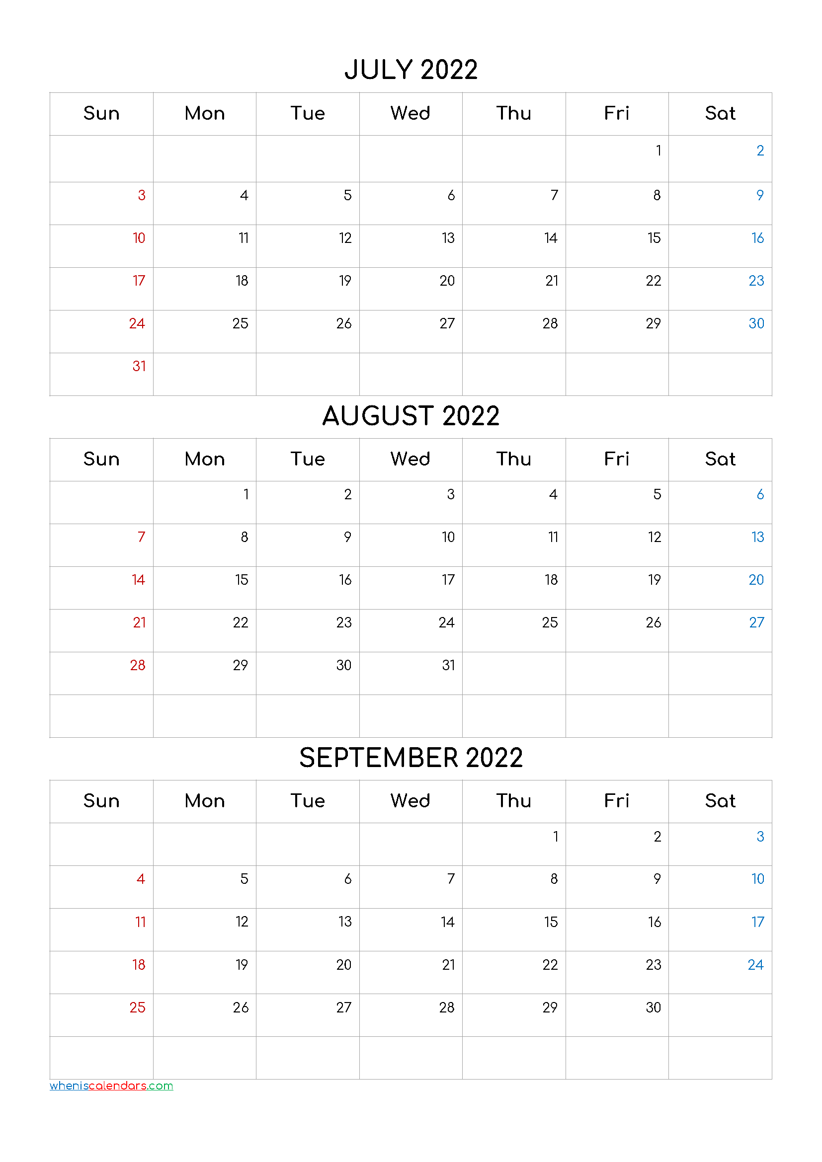 free july august september 2022 calendar template codecomf4