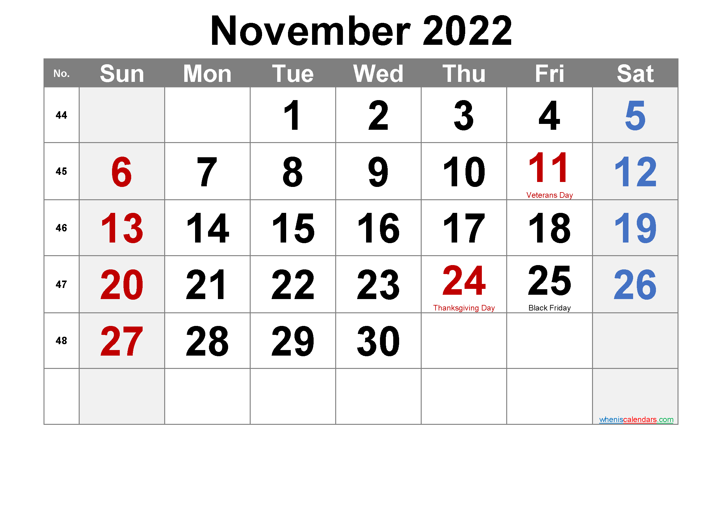 Free Printable November 2022 Calendar With Holidays Get Your Hands On