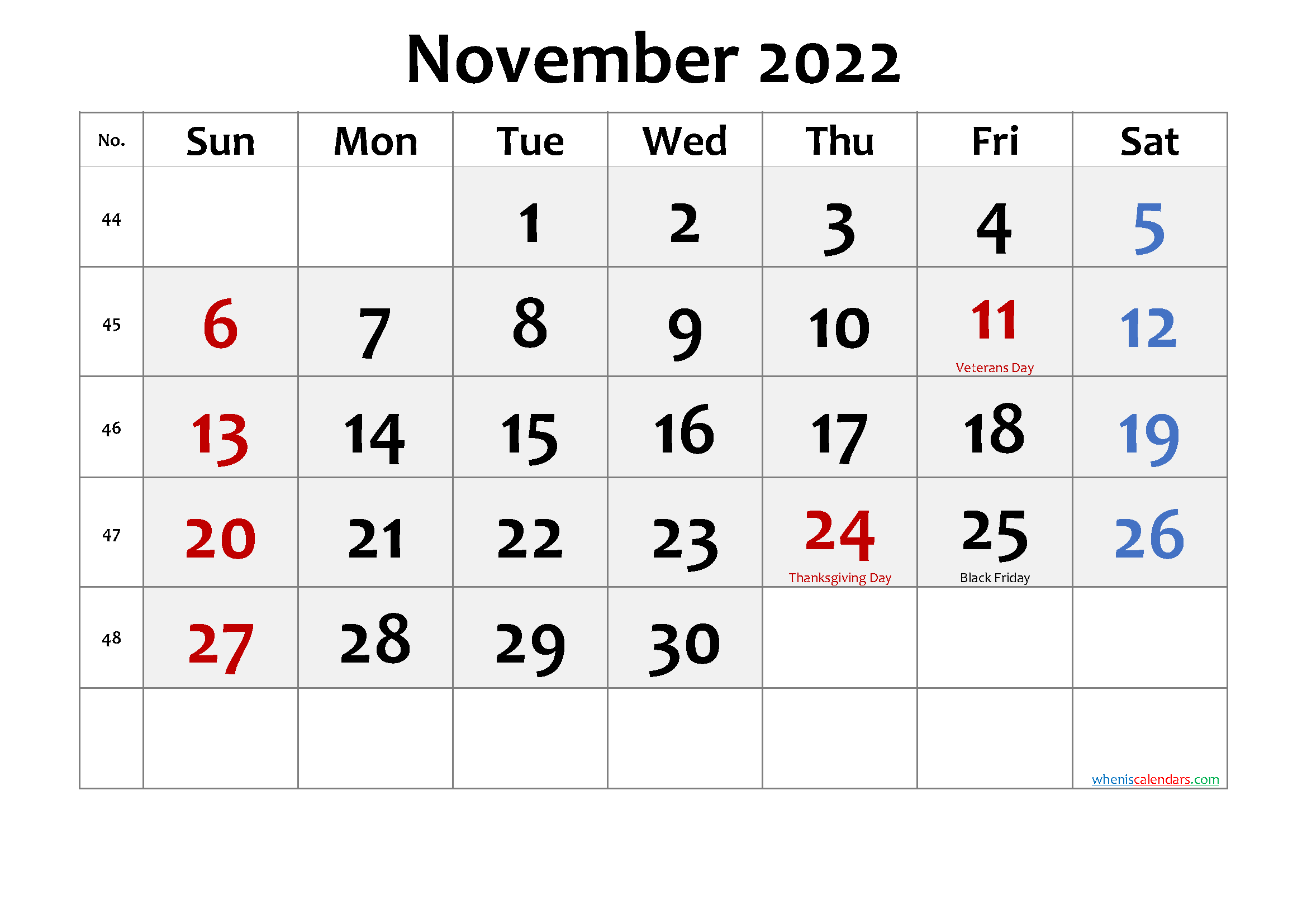 Free Printable November 2022 Calendar With Holidays-Template No.cd22M59