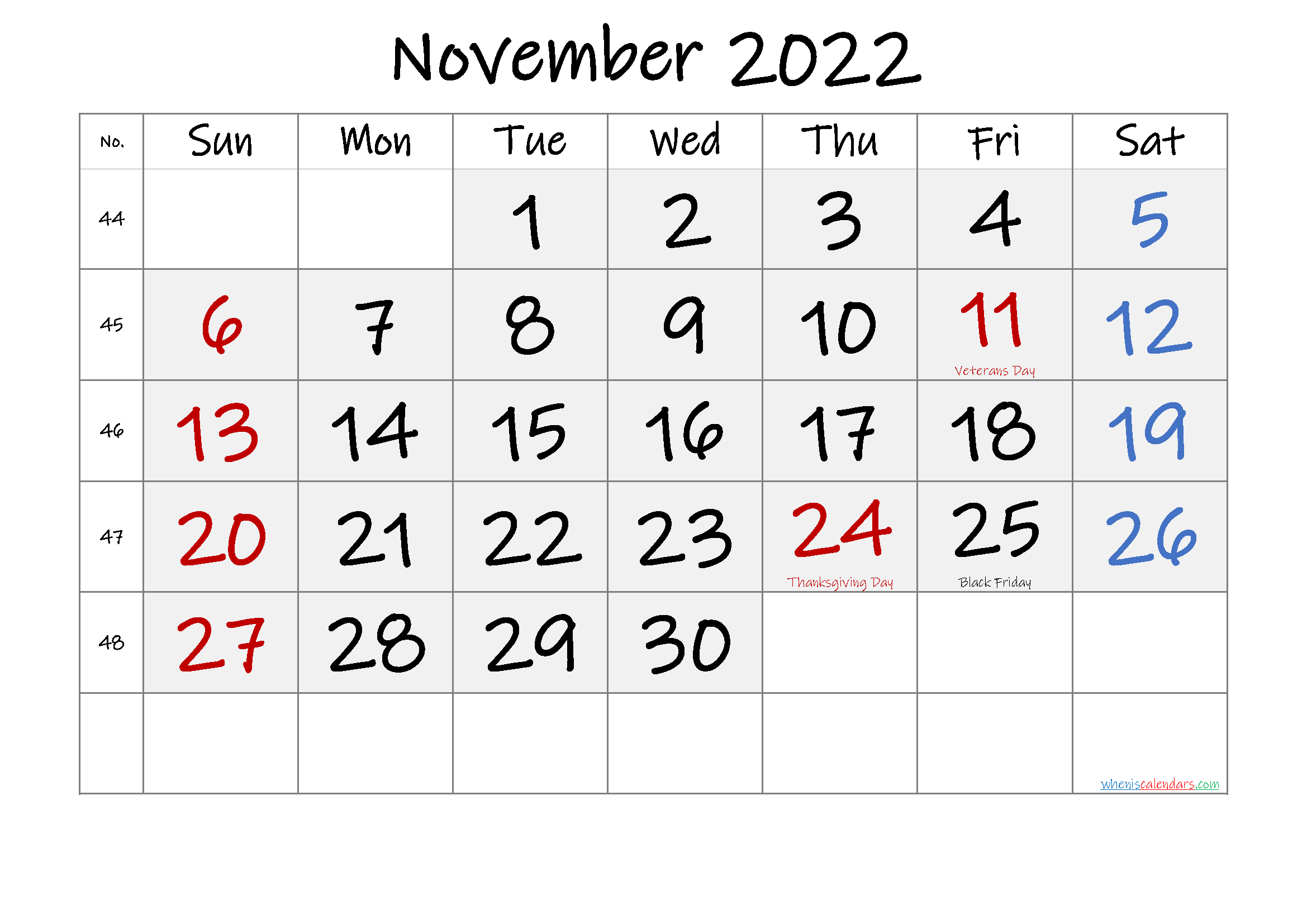 November 2022 Printable Calendar With Week Numbers Free Premium In Images