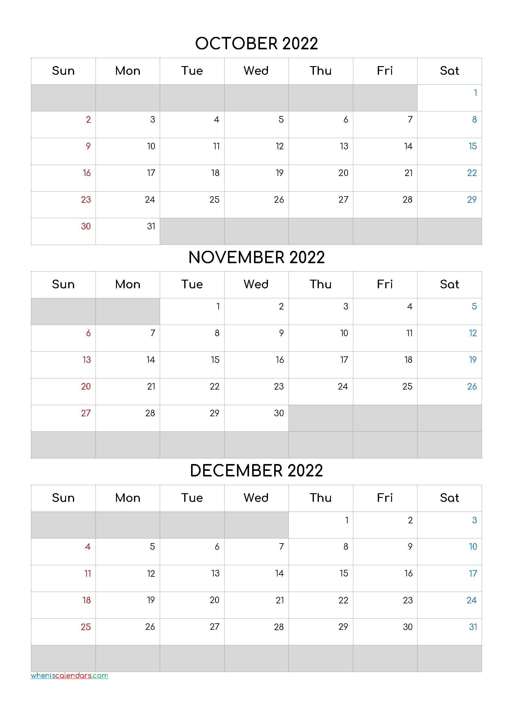October November December 2022 Calendar Printable Printable Word Searches