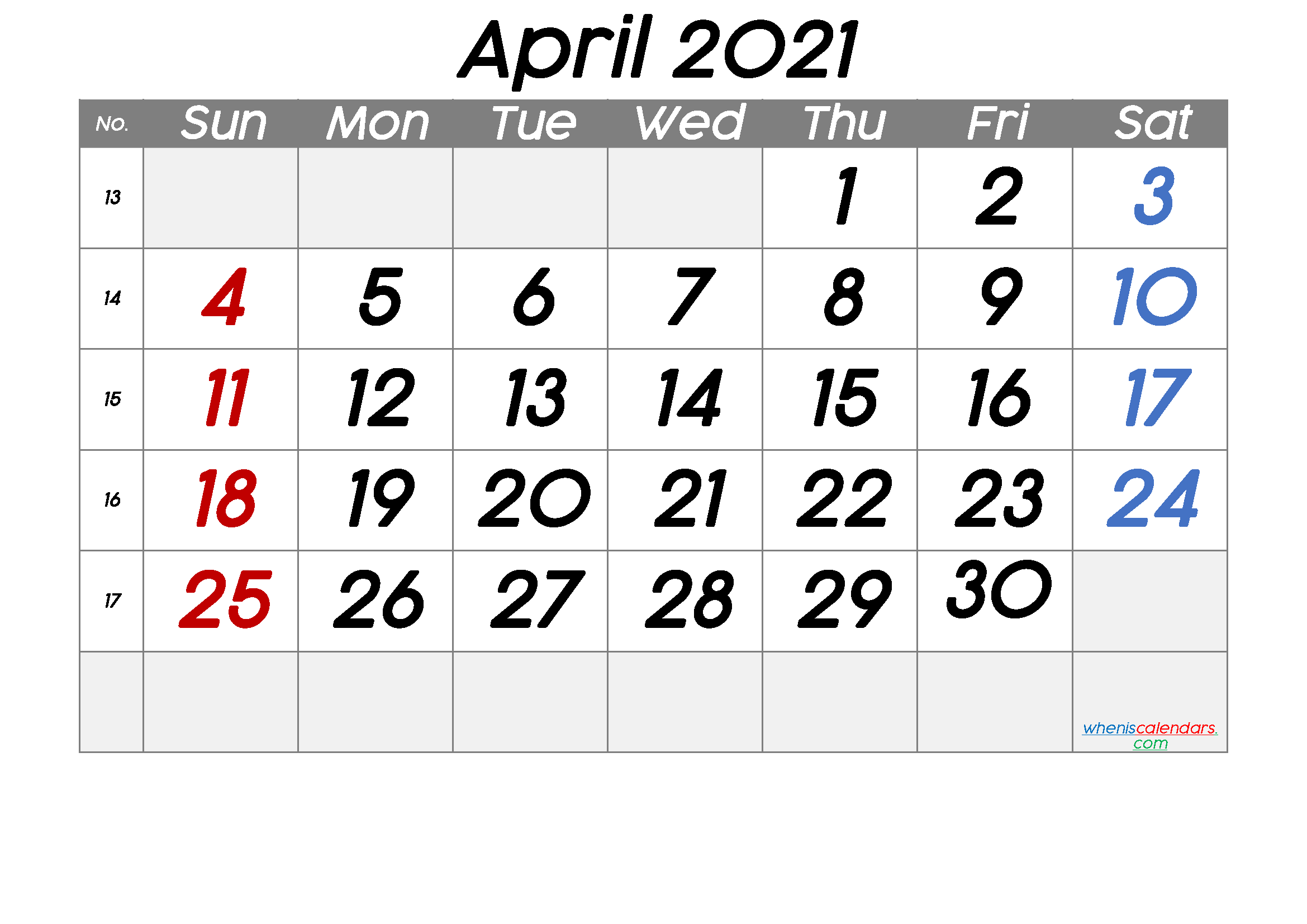 Free Printable April 2021 Calendar Free Premium