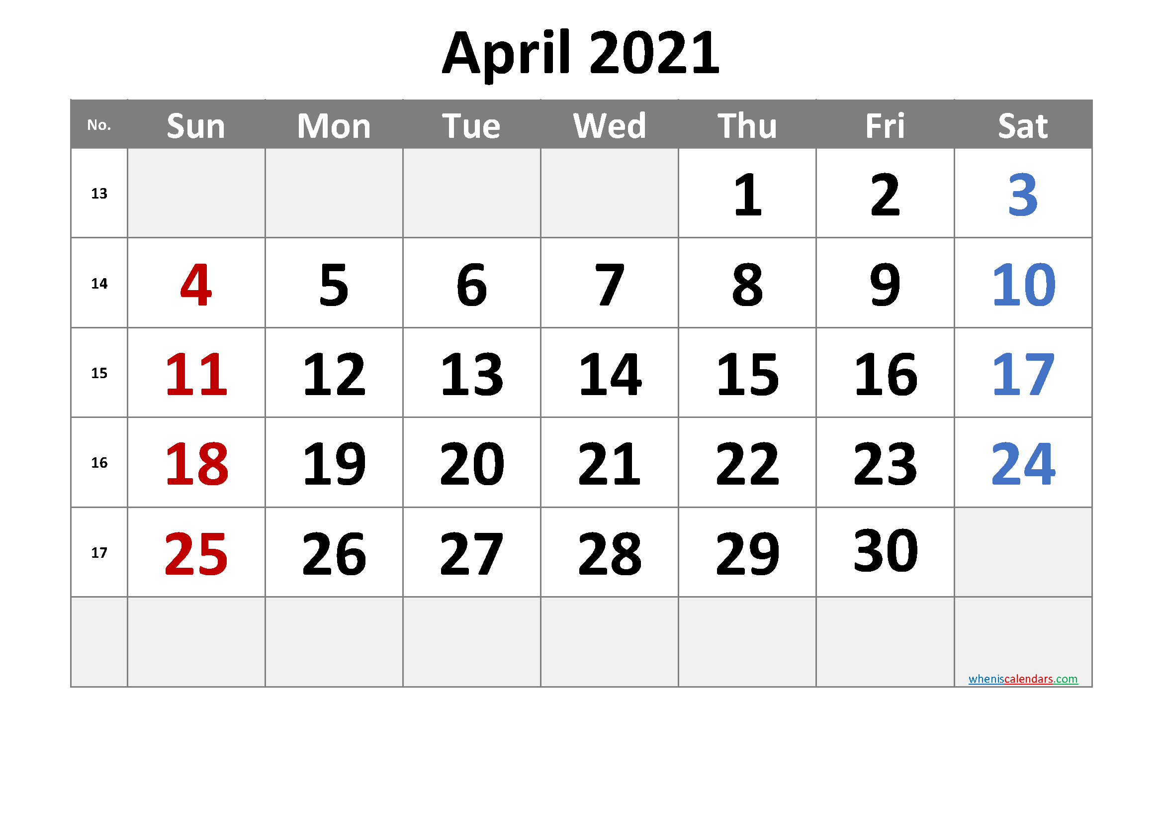 Printable April 2021 Calendar 6 Templates