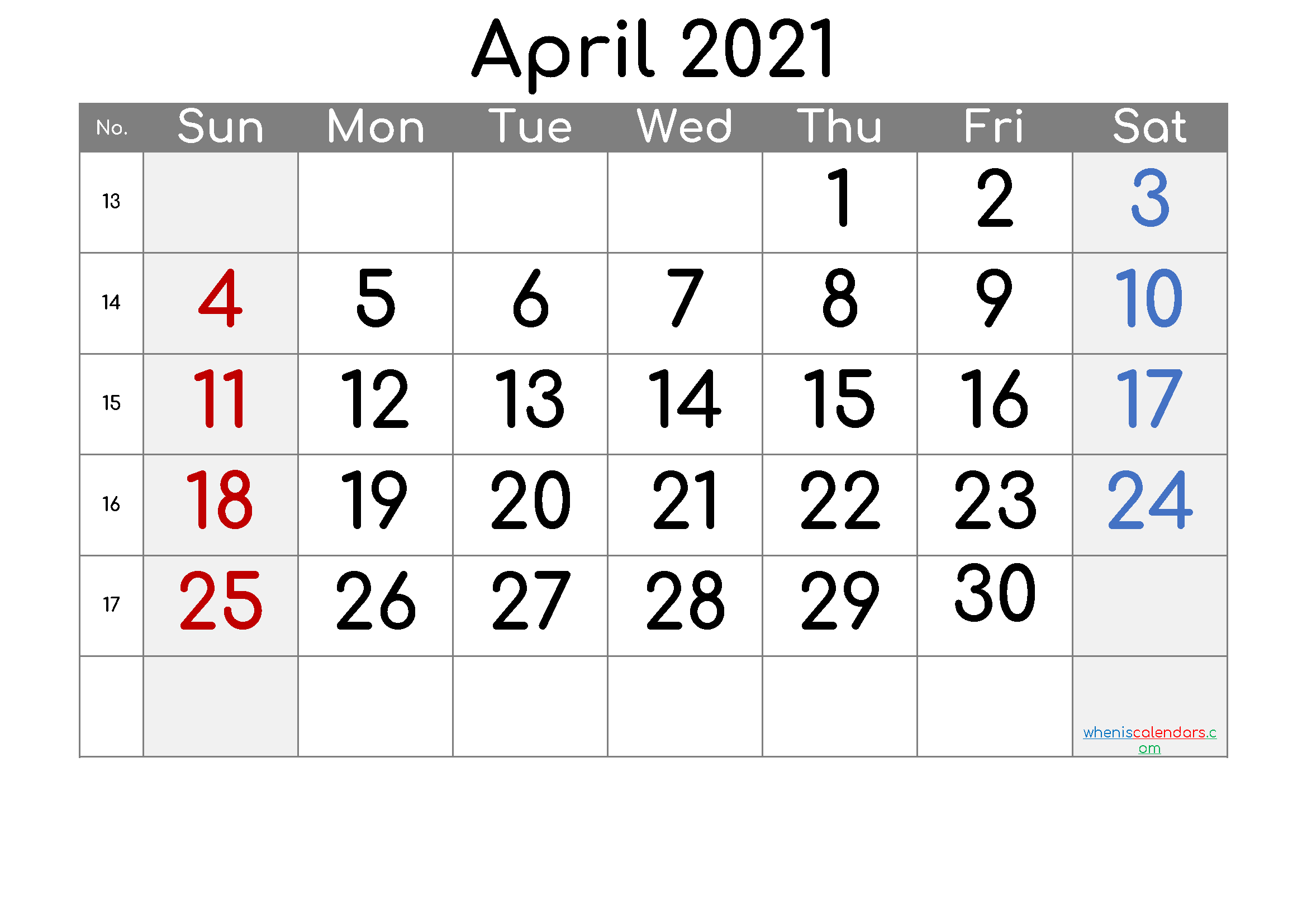Printable Calendar 2021 April