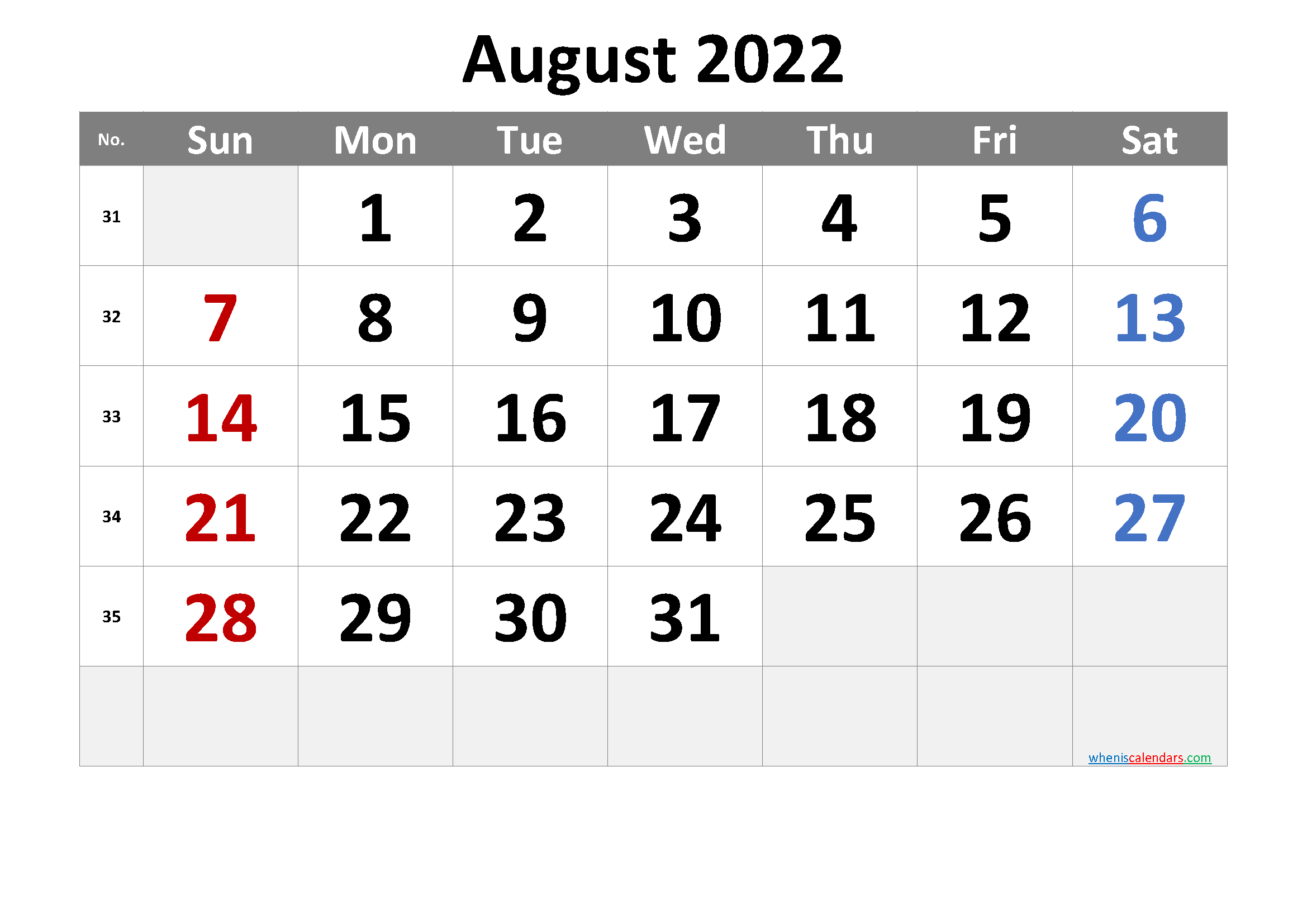 August Printable Calendar Free Printable Calendar Com August
