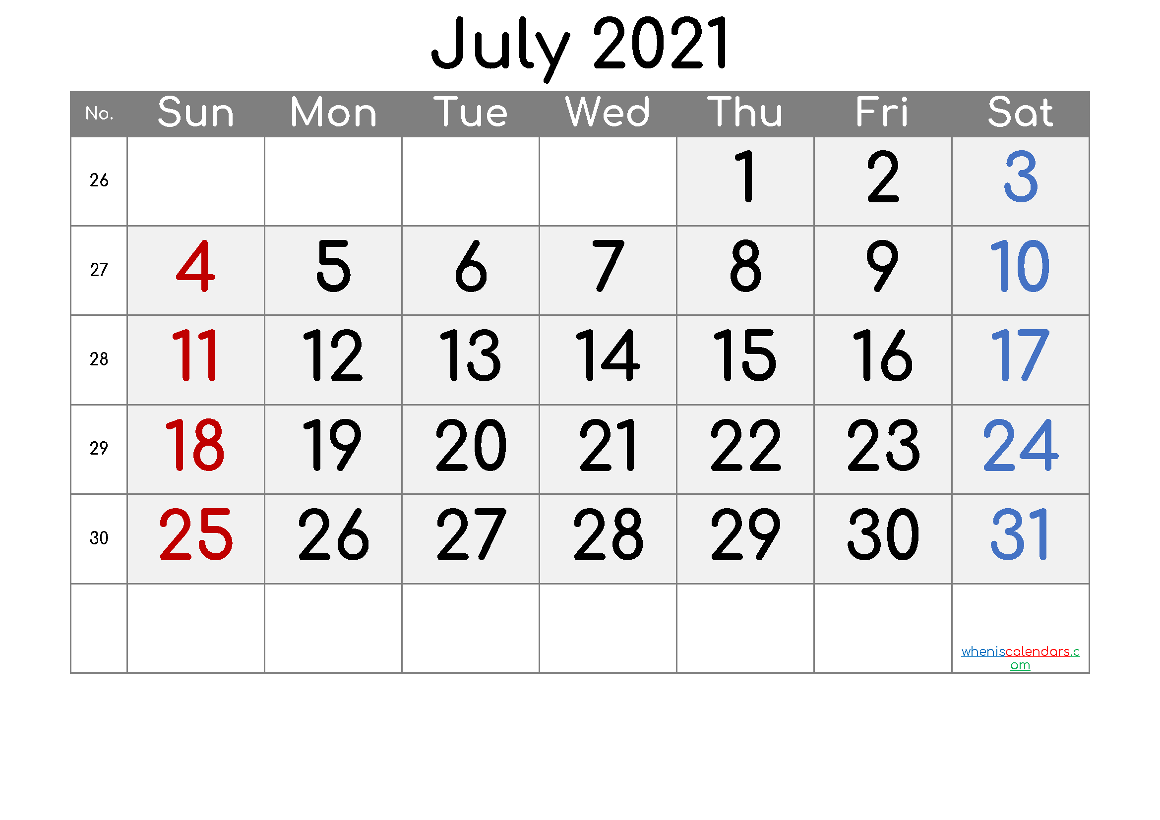 July 2021 Printable Calendar 6 Templates