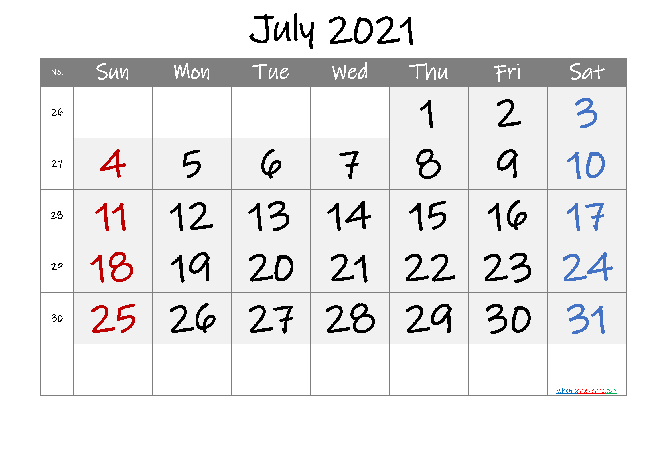 Printable Calendar July 2021 [Free Premium]