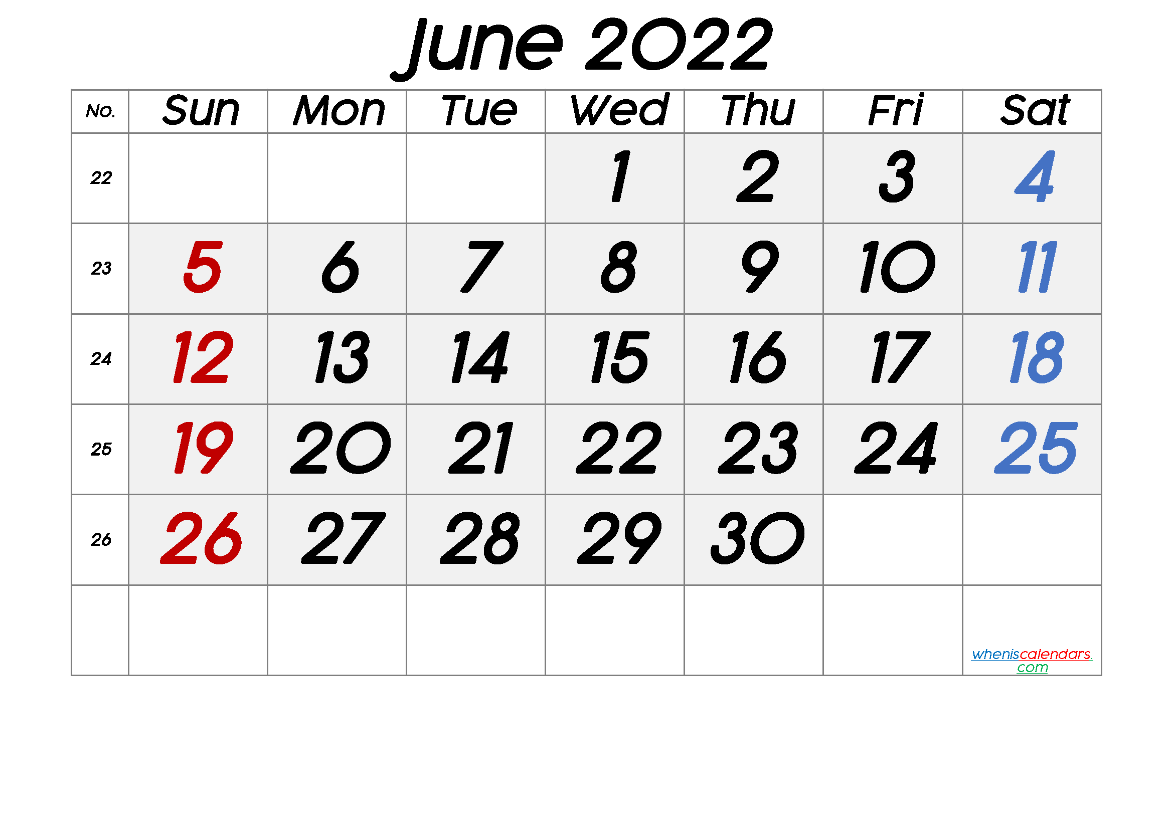 June 2022 Printable Calendar Free Premium