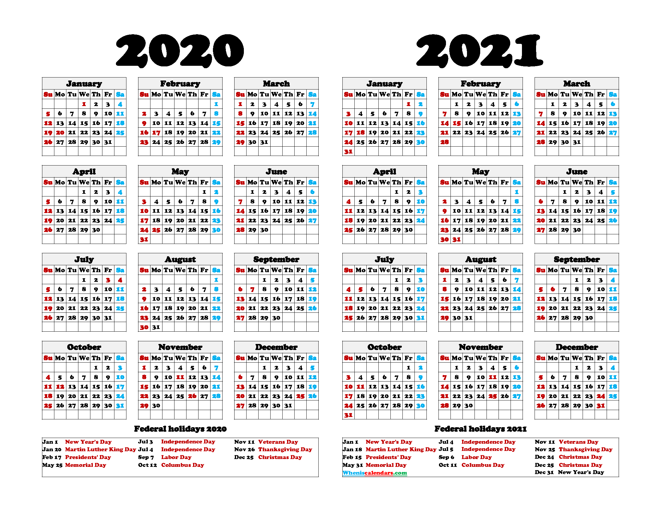 Printable 2020 2021 Calendar - 6 Templates