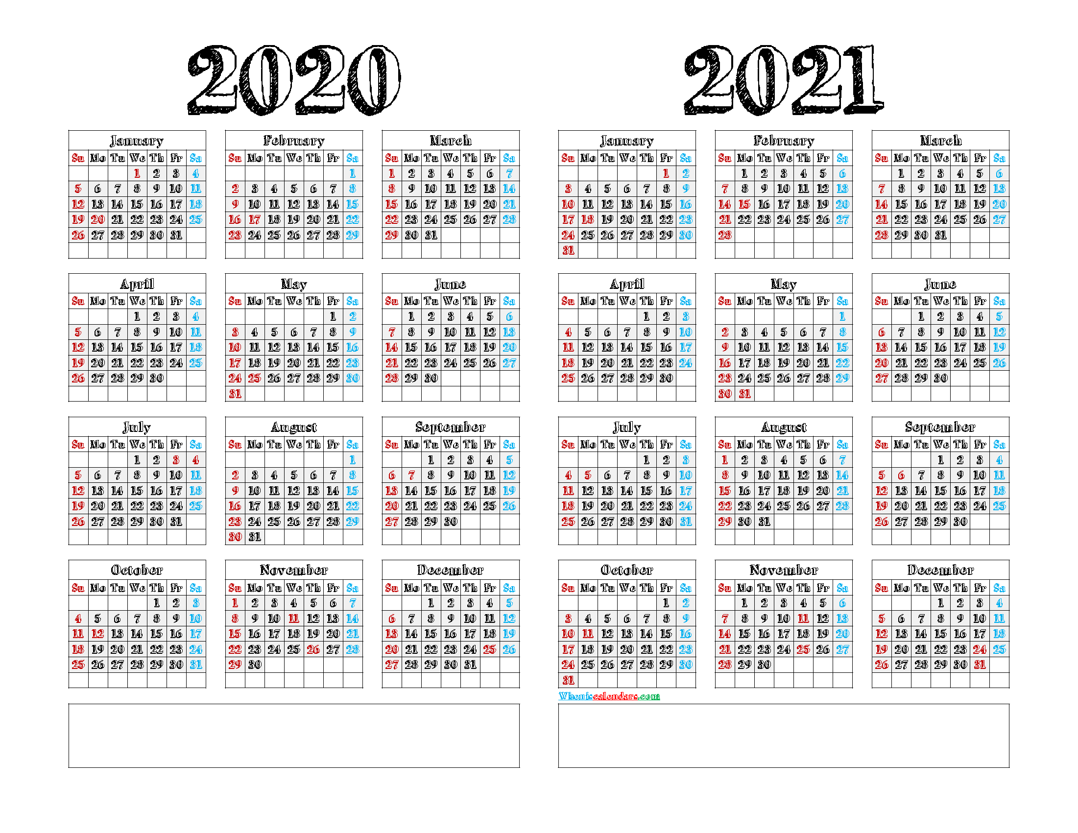 2020 And 2021 Calendar Printable PDF - 9 Templates
