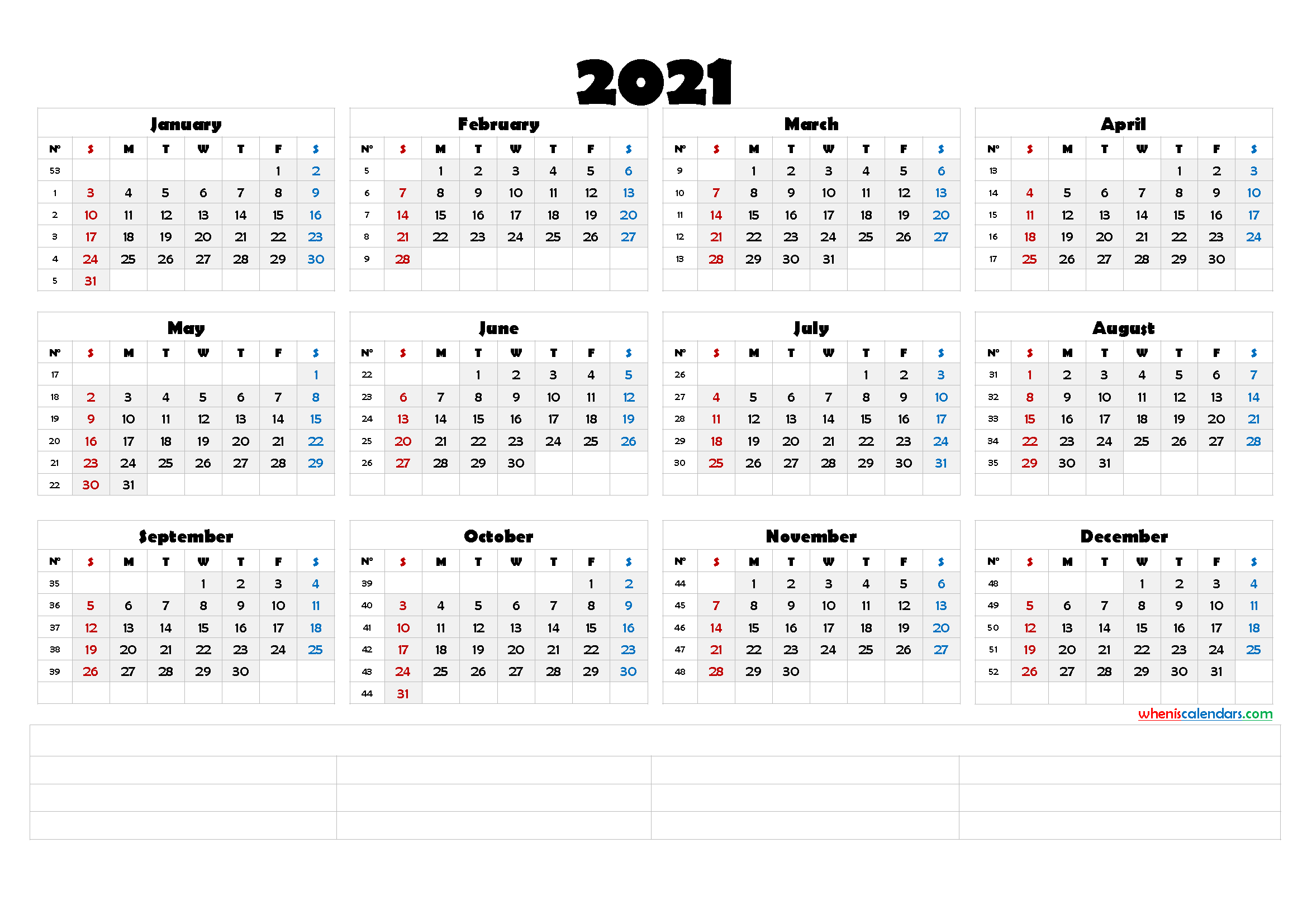 2021 Calendar With Week Numbers Printable 6 Templates