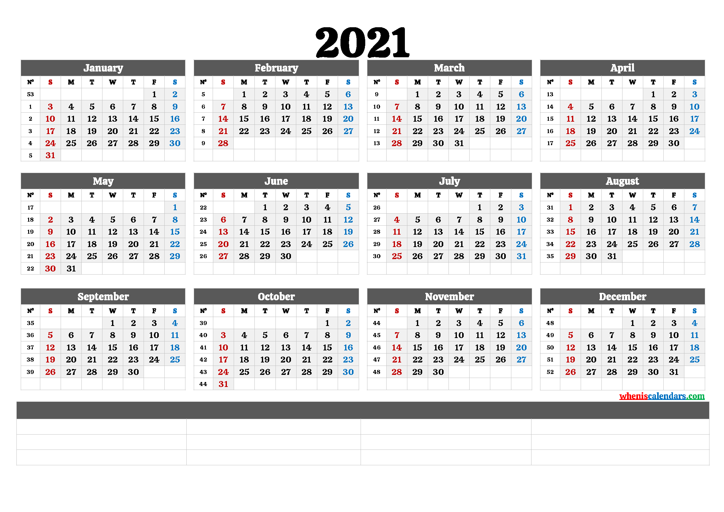 2021 Annual Calendar Printable (6 Templates) | Free ...