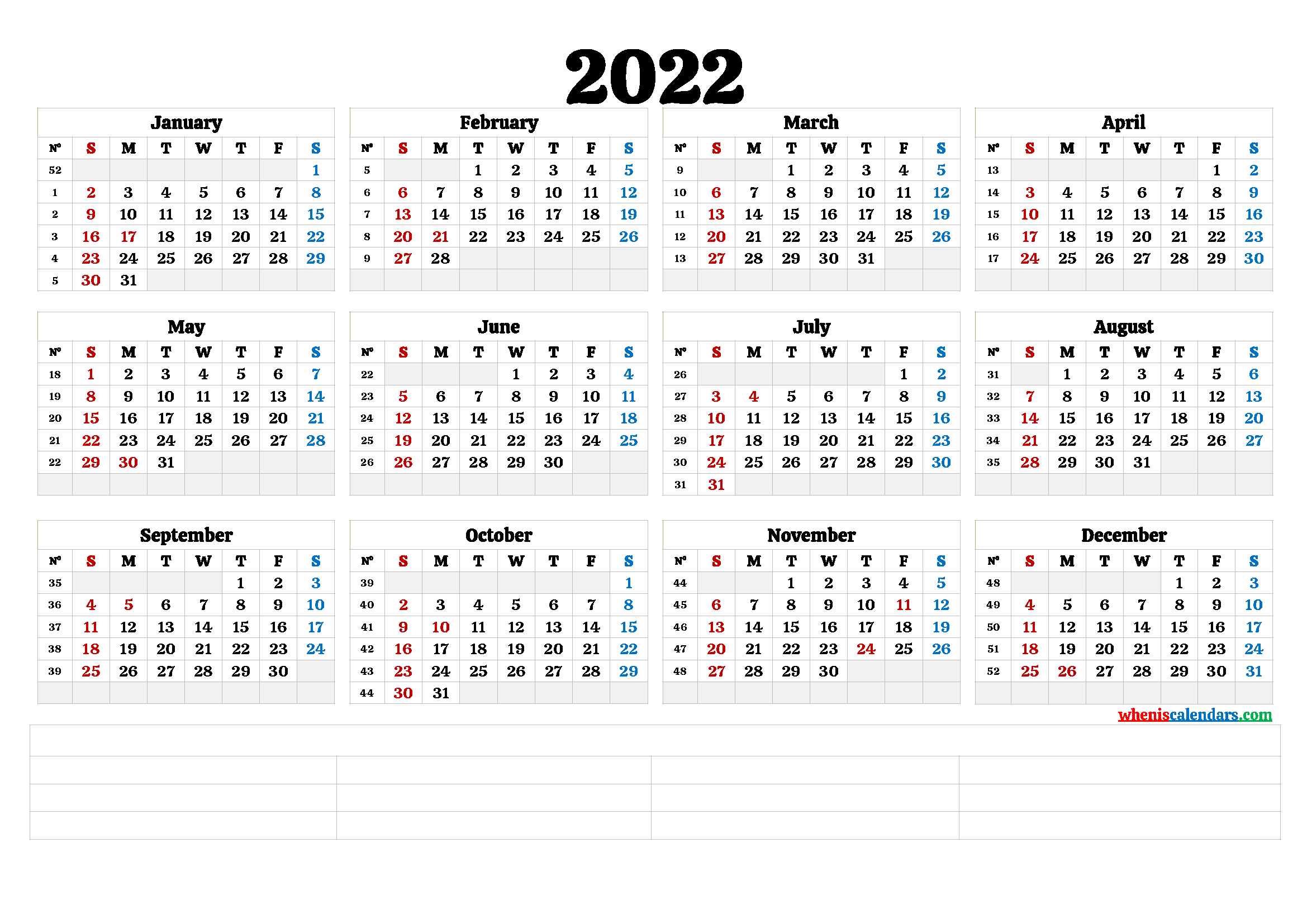 Free Printable 2022 Yearly Calendar 6 Templates 1596