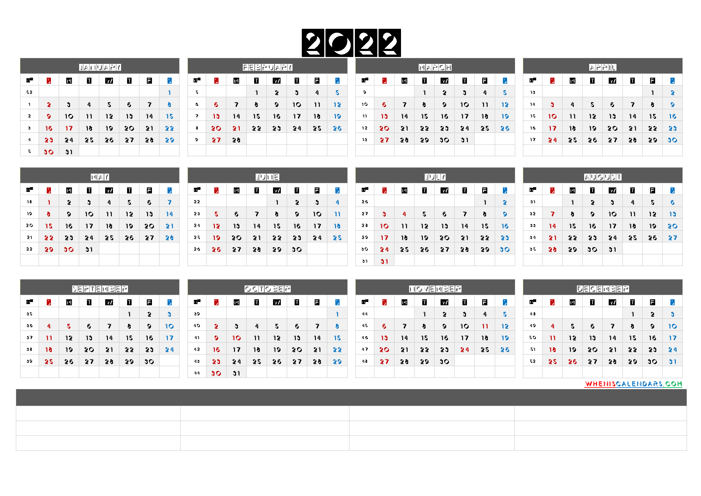 Free Mini Calendar Printable 2022