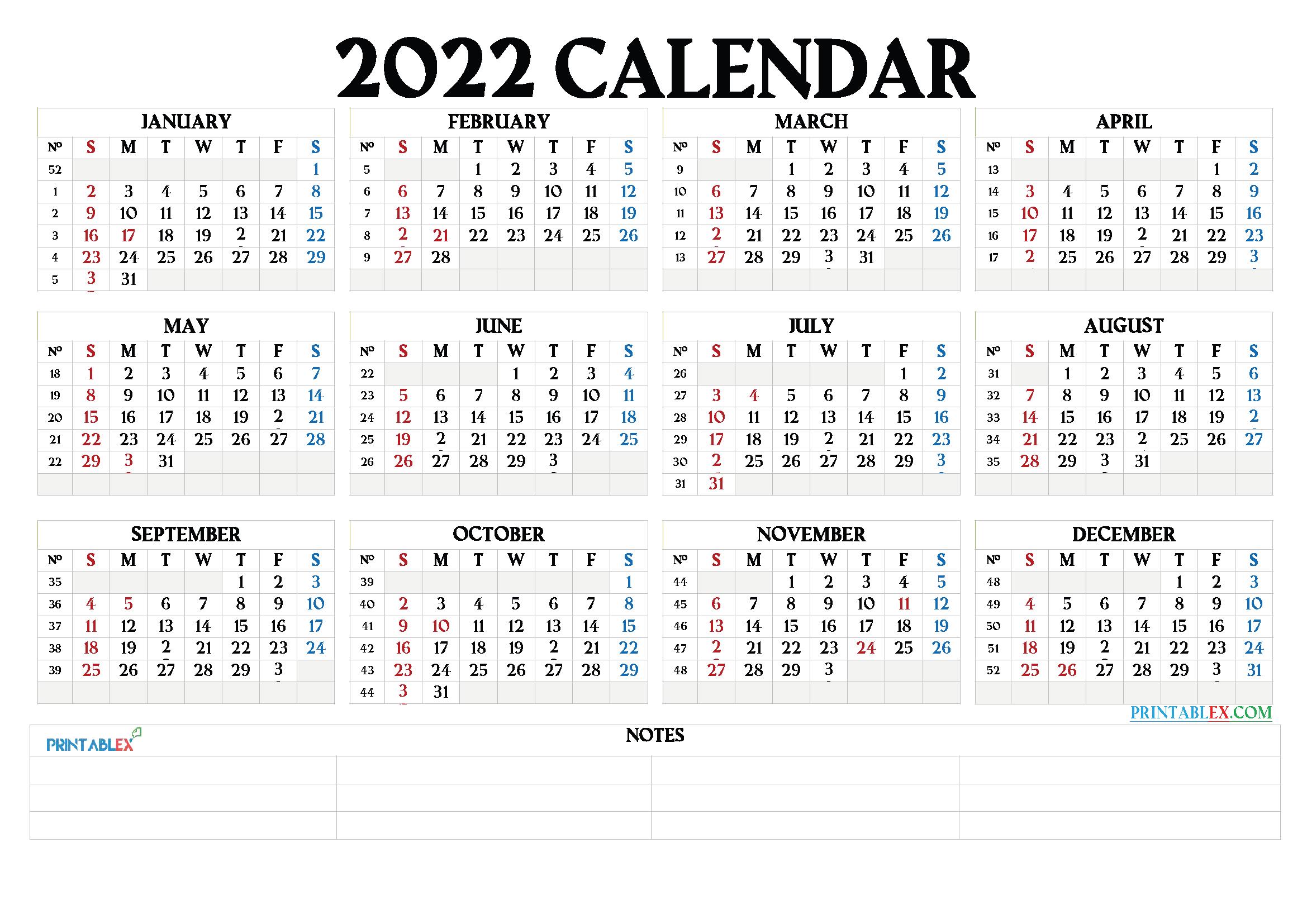 Inpakken Beknopt Vergevingsgezind Calendar 2022 With Week Numbers (Landscape, PDF, Image)