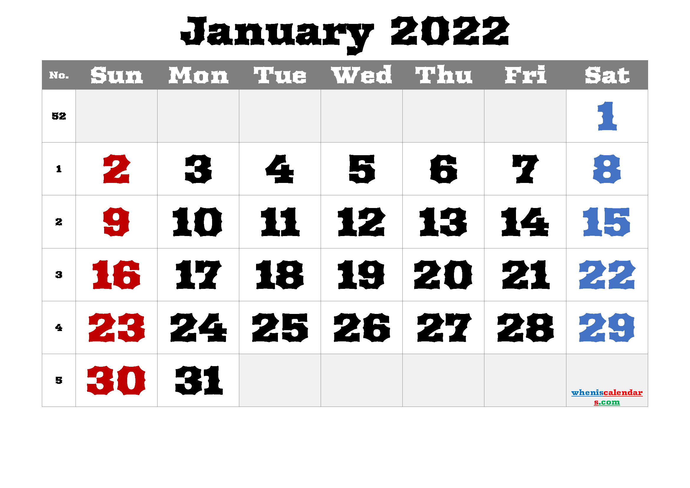 free printable 2022 calendar january pdf and image