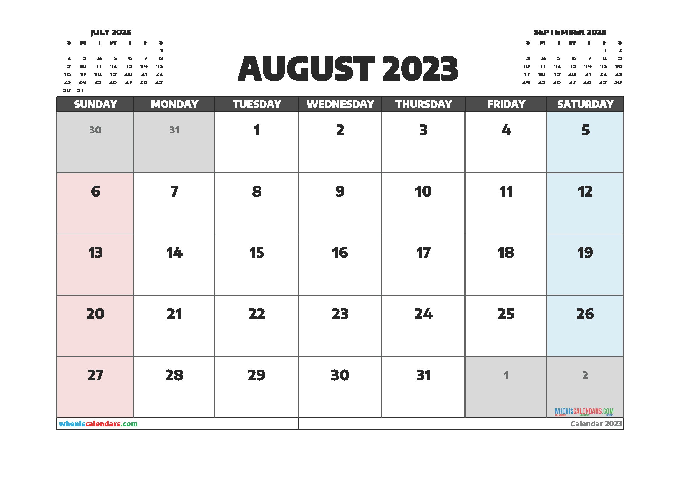 August 2023 Calendar Printable Printable World Holiday