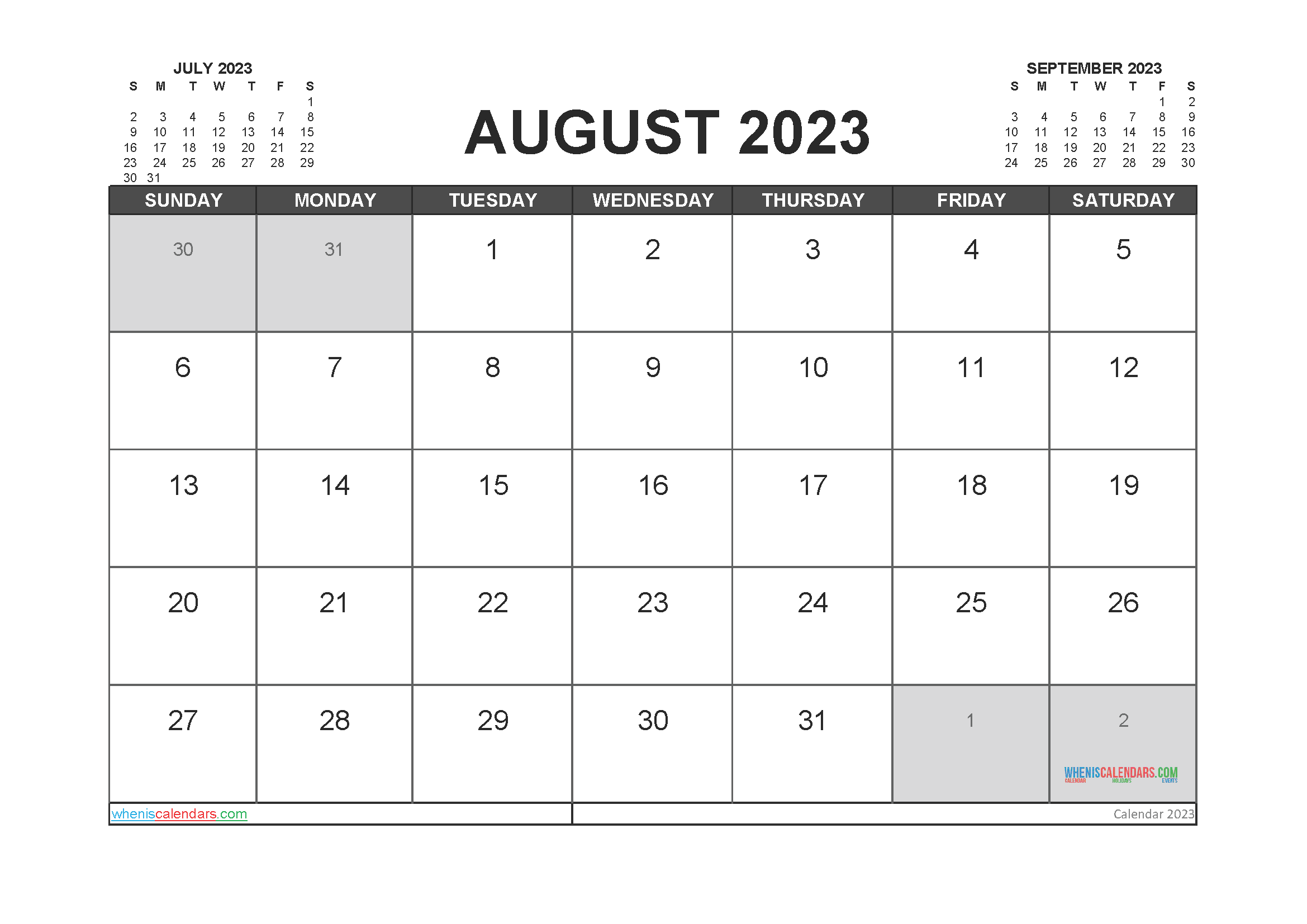 Printable August 2023 Calendar Free - 12 Templates