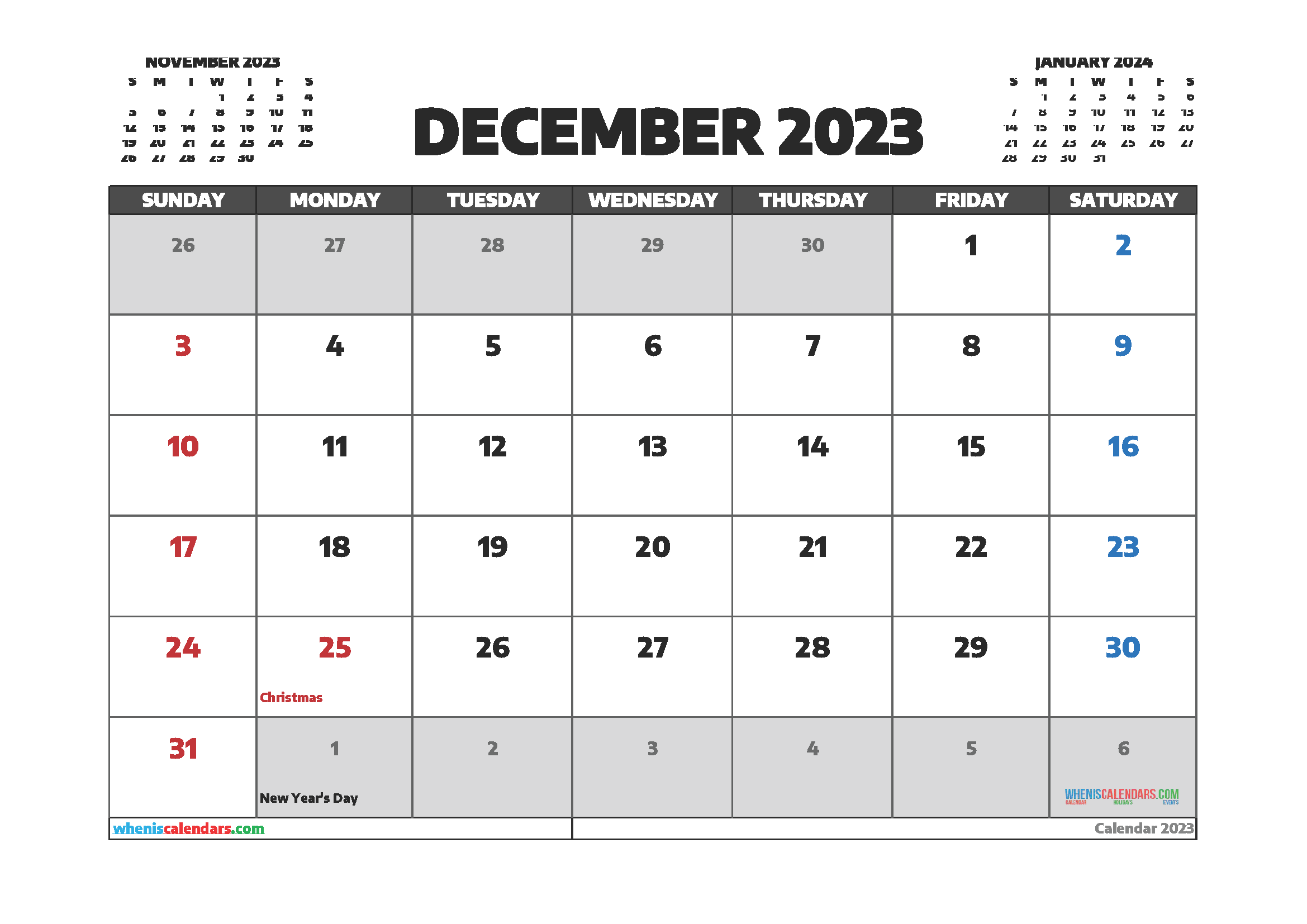 December 2023 Calendar Printable Customize and Print