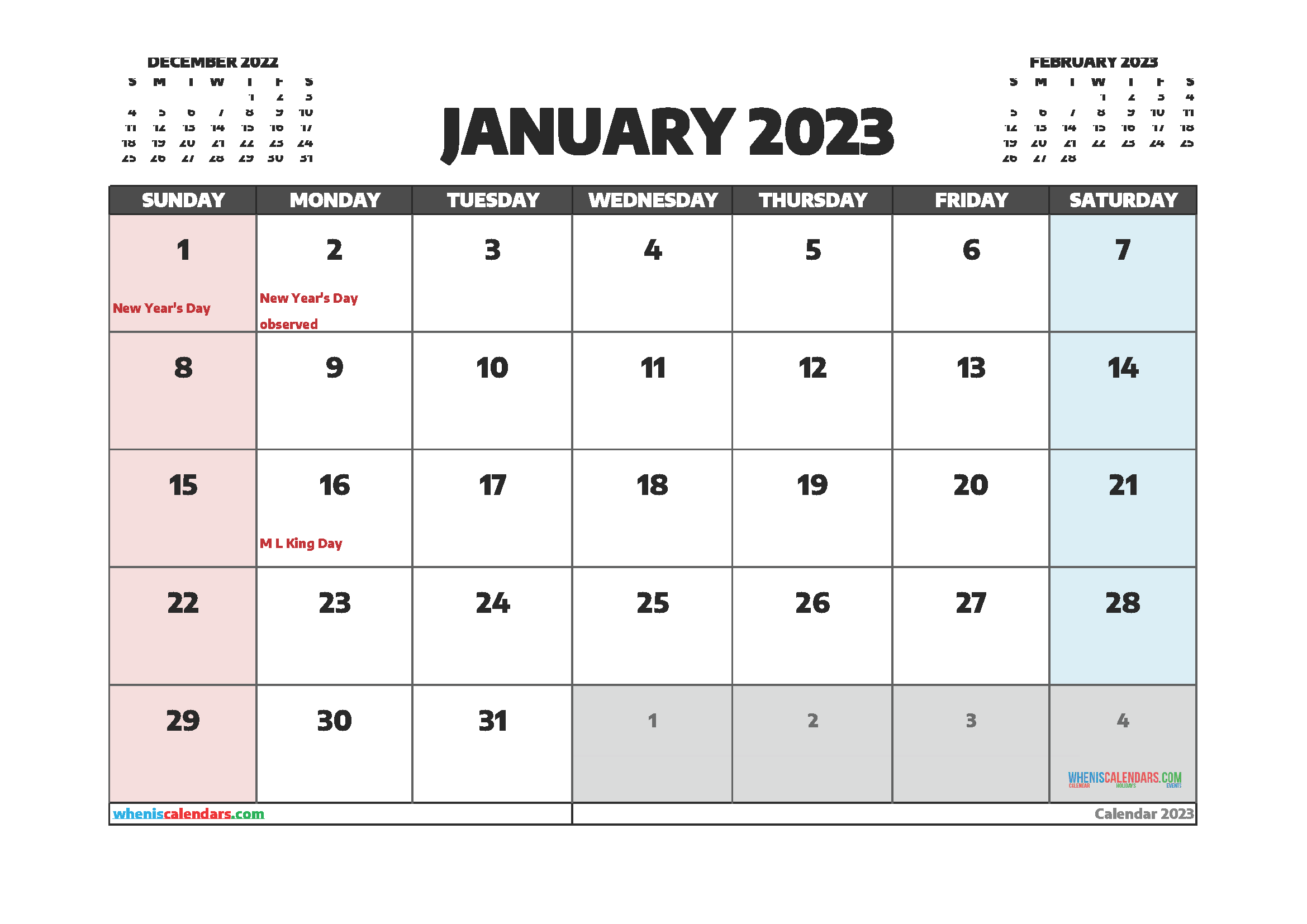 Printable January 2023 Calendar Free 12 Templates All In One Photos