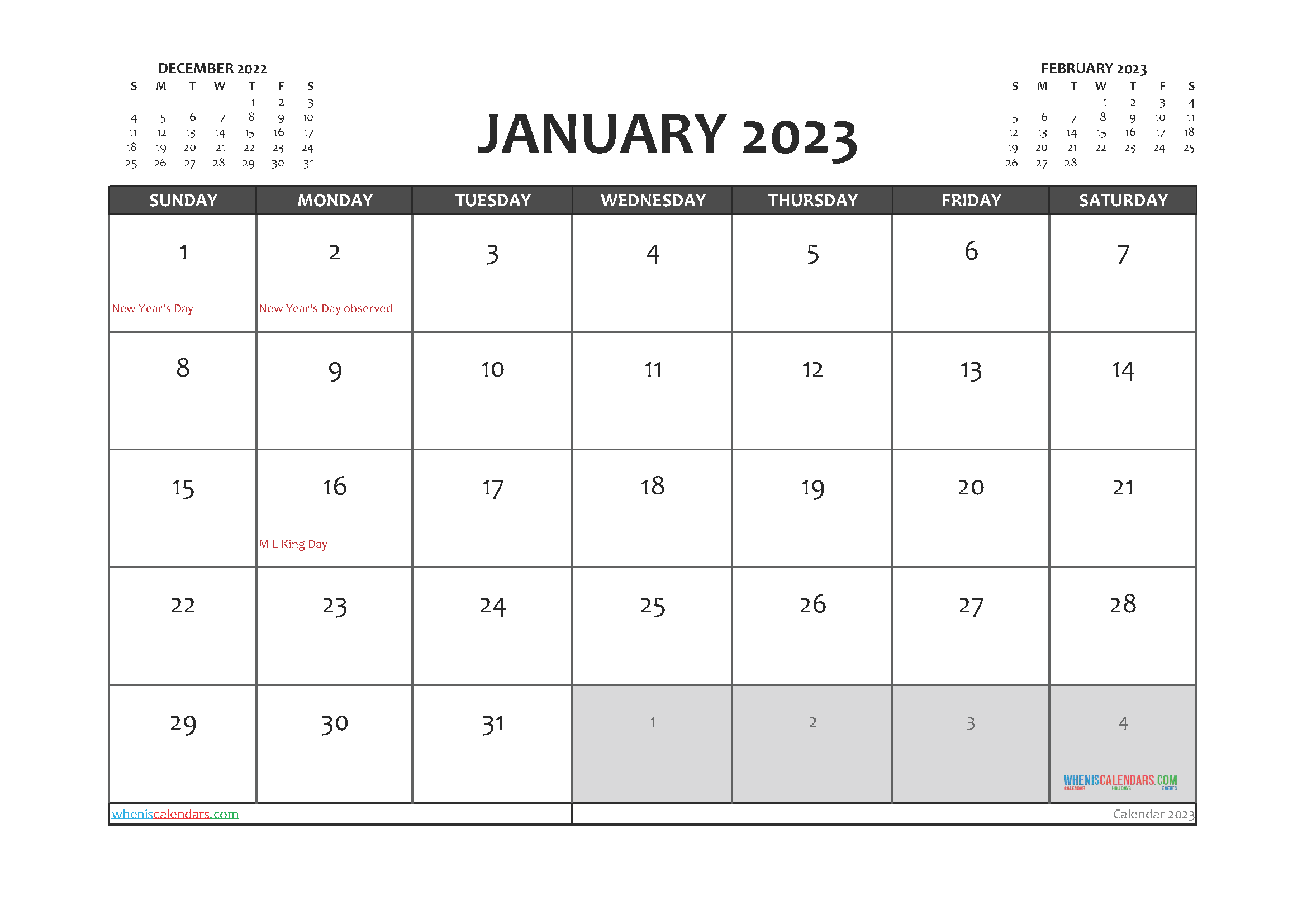 January 2023 Calendar Template ZOHAL