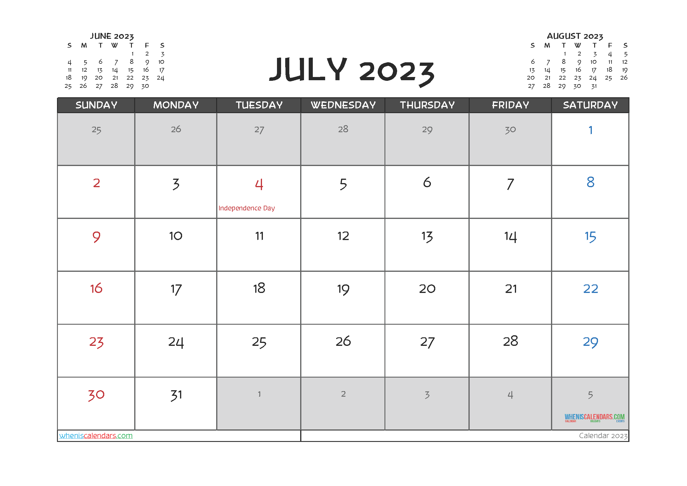 Printable Blank Calendar Template July