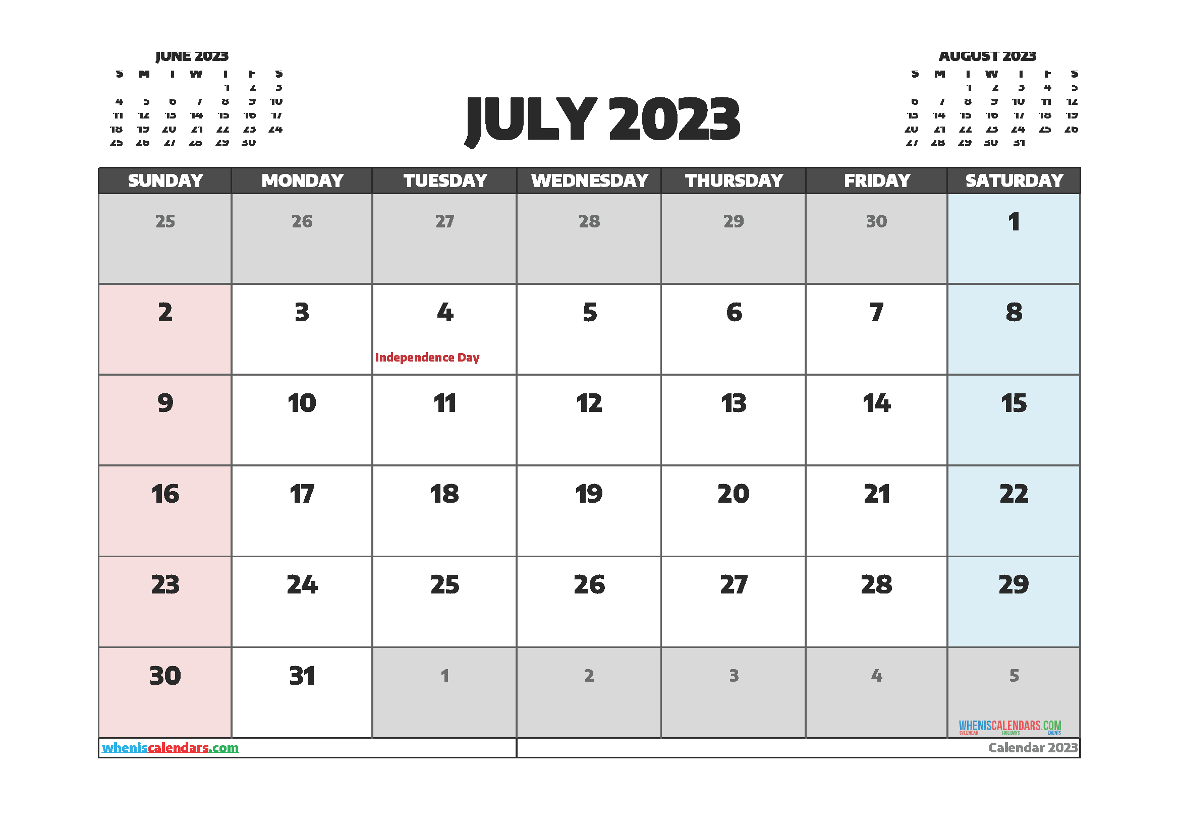 July 2023 Calendar Free Printable Calendar July 2023 Calendar Free Printable Calendar 