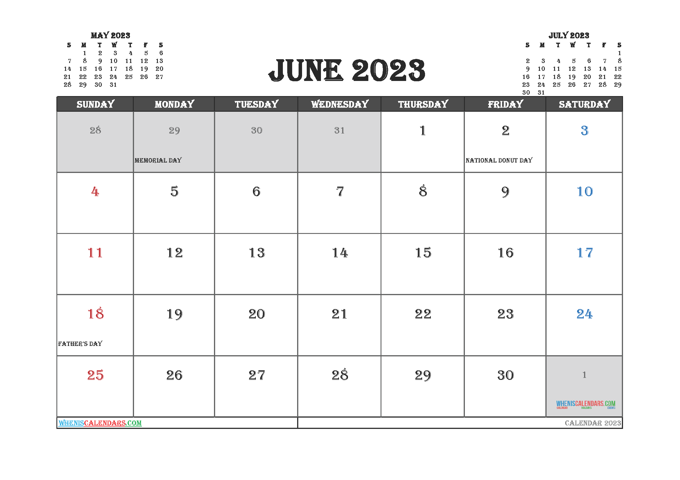 Free Editable June 2023 Calendar (3 Month Template)