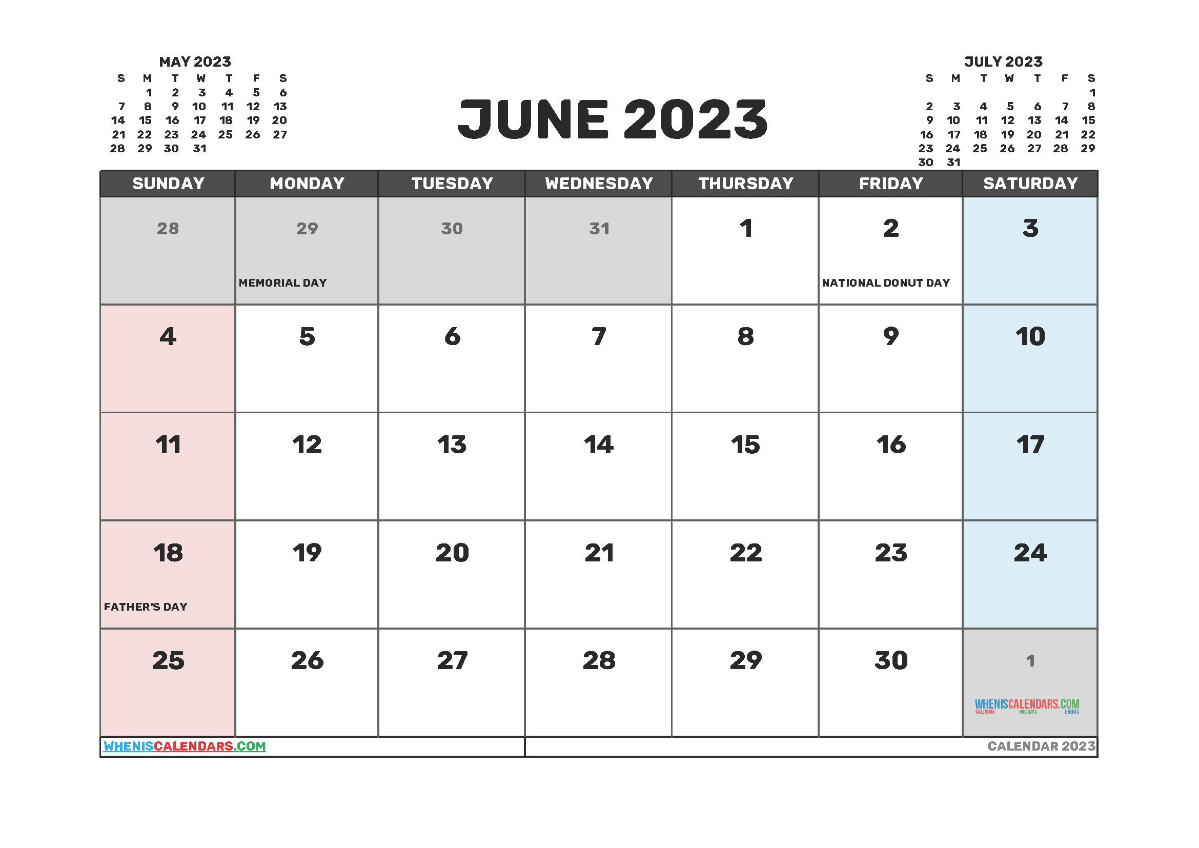 June July 2023 Calendar Printable Notes Pdf Vertical Landscape Format 
