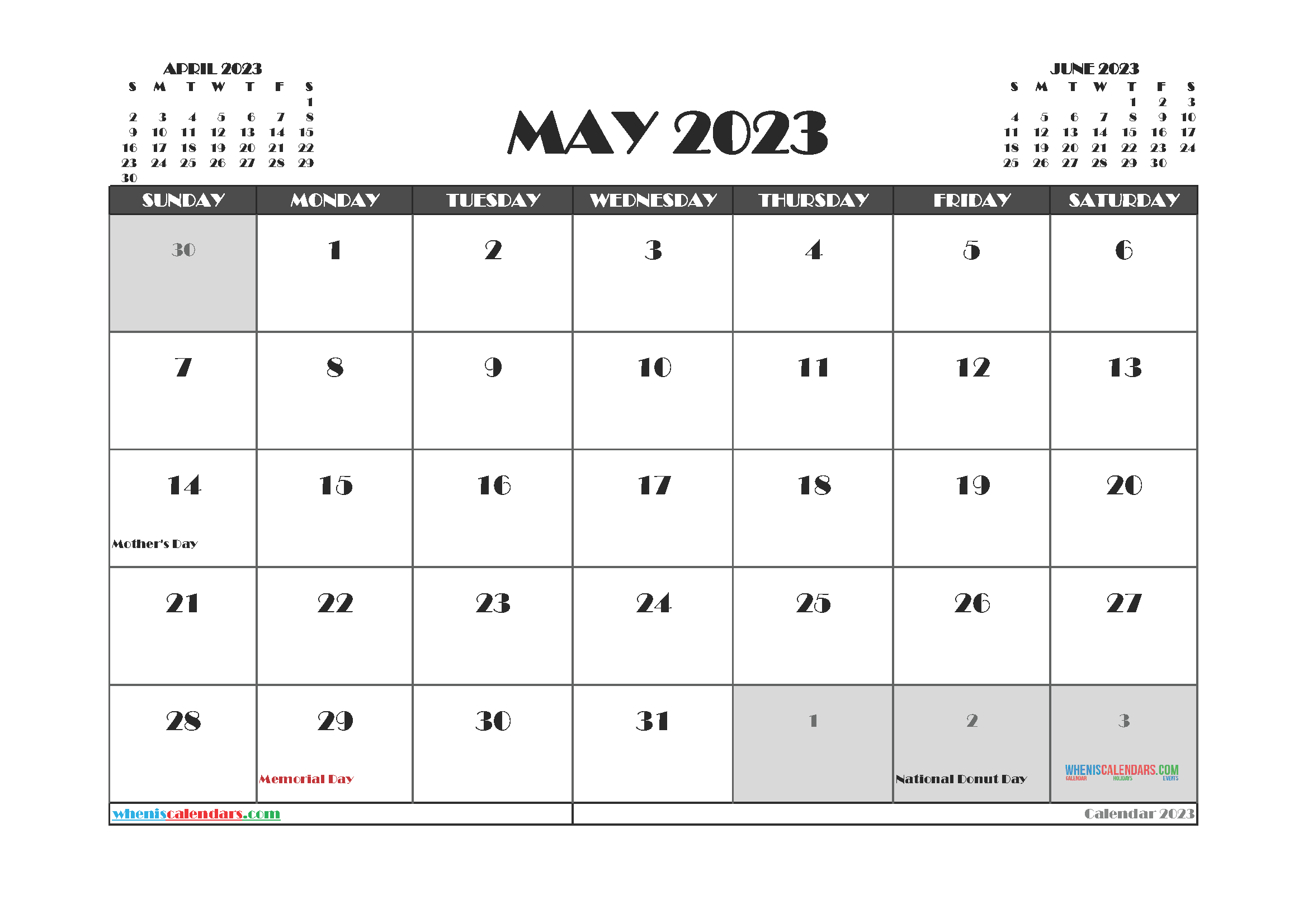 Printable May 2023 Calendar Free - 12 Templates